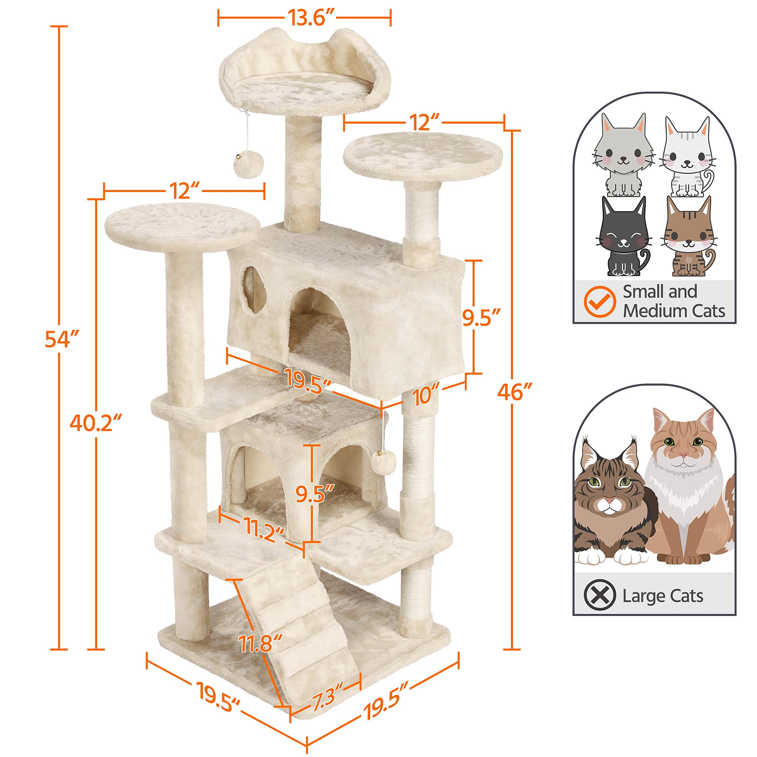 Topeakmart 54In Cat Tree, Cat Tower W/Large Cat Condo Scratching Posts And Perch, Cat Stand House Furniture, Beige