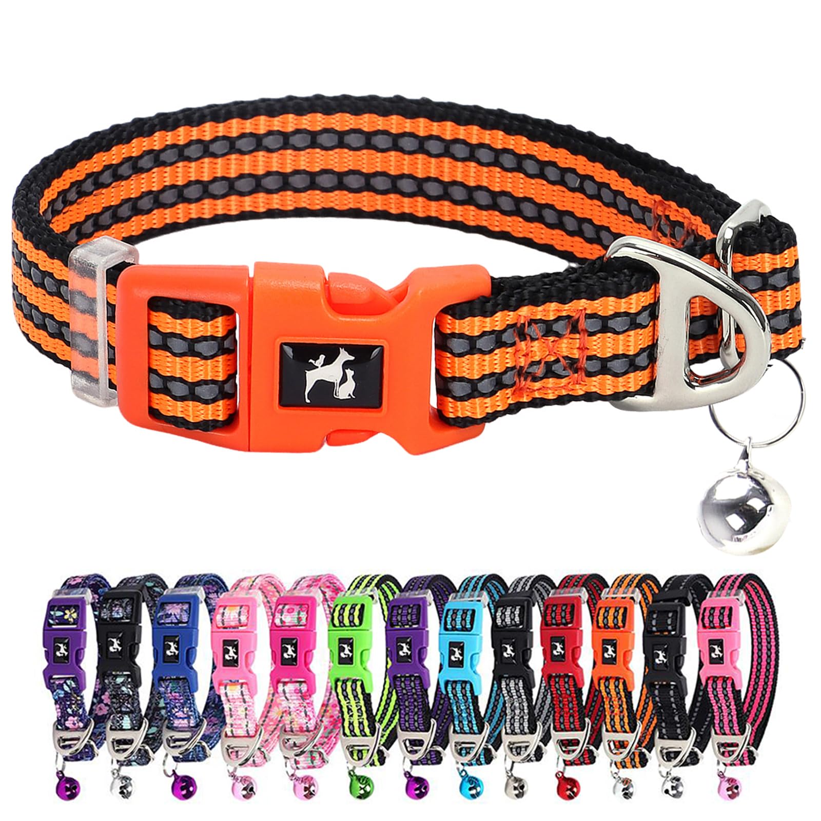 Onefojojo Small Dog Collar With Bell - Cute Reflective Puppy Collar Gift For Boy/Girl, Adjustable Nylon Collar For Chihuahua Pom