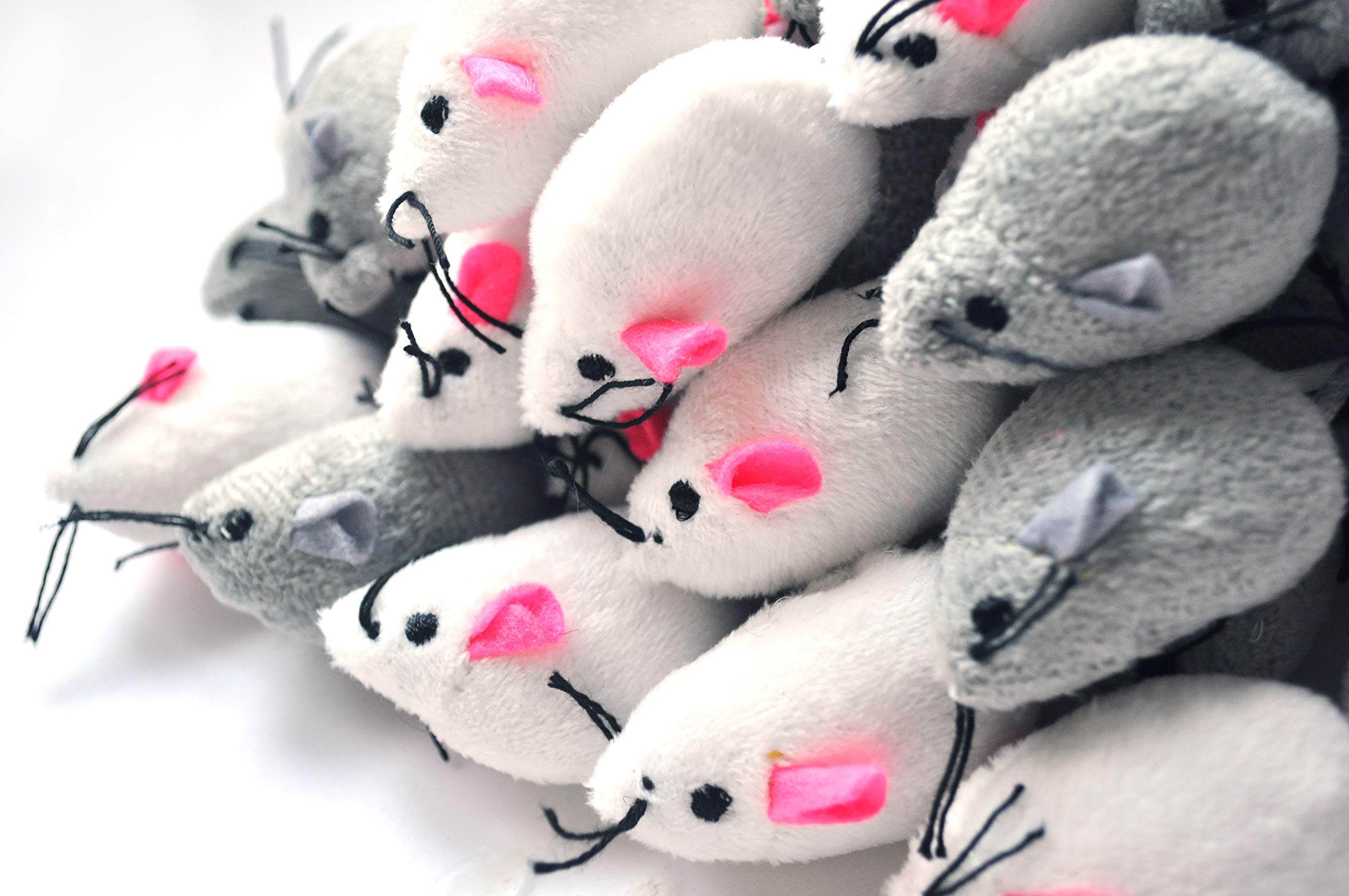 Ballmie Catnip Mice For Cat Toys With Rattle Bell Mouse Kitty Toys (White & Grey)