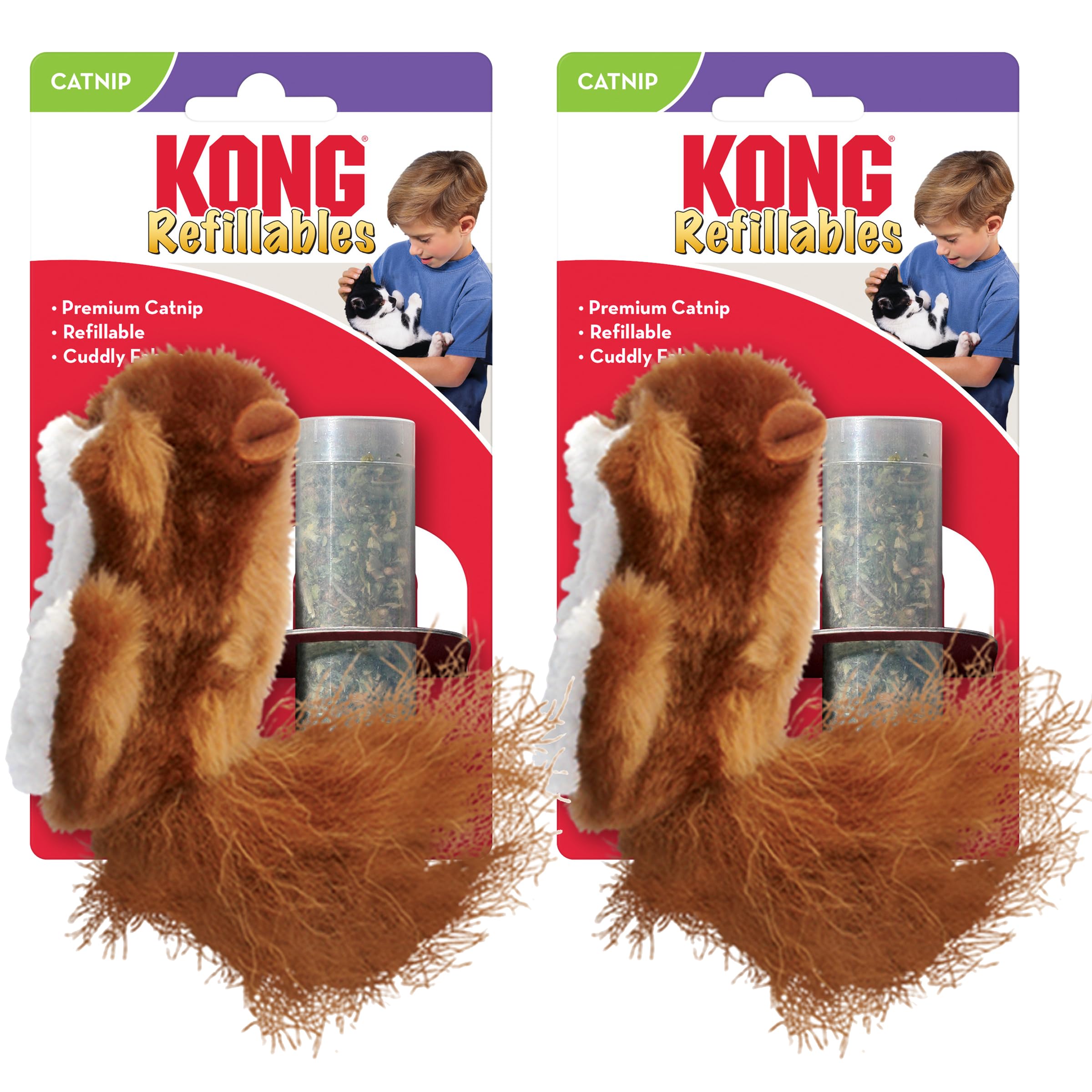 Kong Refillables Catnip Toys, Assorted 2-Pack - Plush Cat Toys With Refillable Catnip Pouch & Premium North American Catnip (Squ