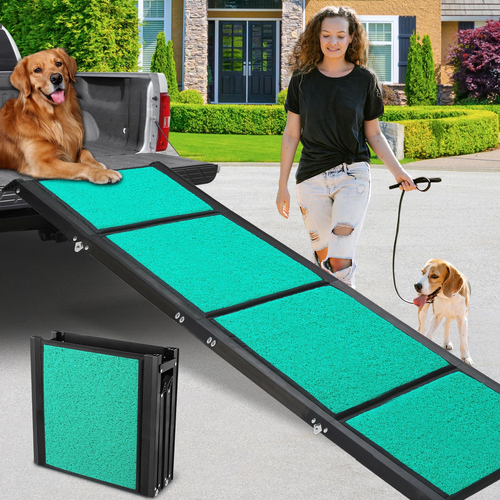 Max Length 71'' & Width 20'' Dog Car Ramp For Large Dogs Up To 250Lbs, Foldable & Non-Slip Surface Ideal For Cars, Suvs, Trucks 