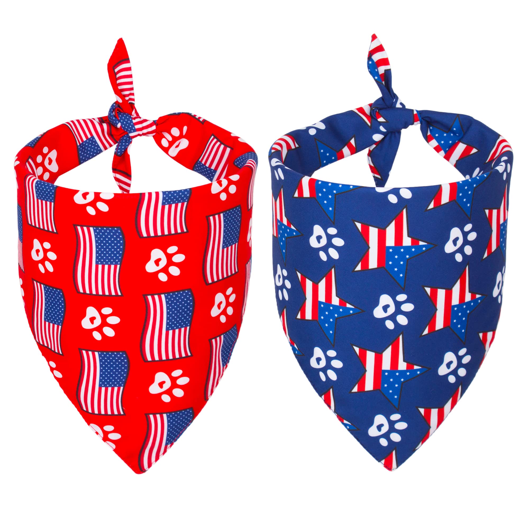 Adoggygo American Flag Dog Bandana, Multiple Sizes Offered, Reversible Red Blue Flag Star Scarf, Patriotic 4Th Of July Bandanas 