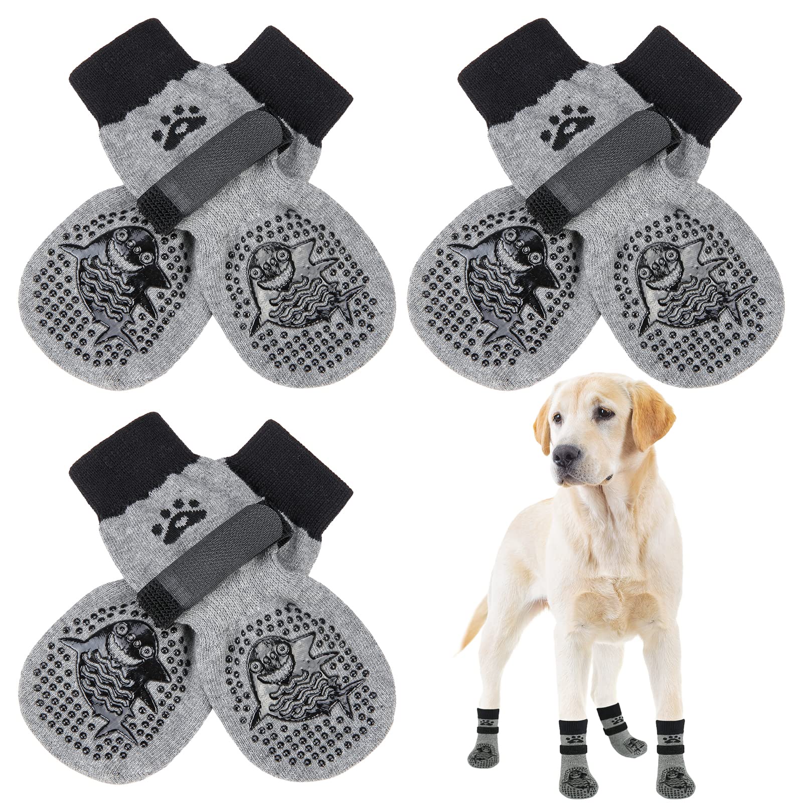 Scenereal Double Side Anti-Slip Dog Socks With Adjustable Straps, Non-Slip Dogs Sock For Hardwood Floors To Stop Licking Paws, Slipping, Paw Protectors For Small Medium Large Dogs