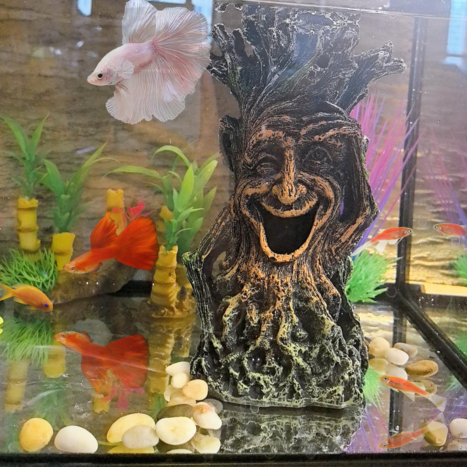 Fish Tank Tree Trunk Decoration Aquarium Statue Hollow Stump Root Branch Terrarium Hideout Accessories Freshwater Saltwater Orna