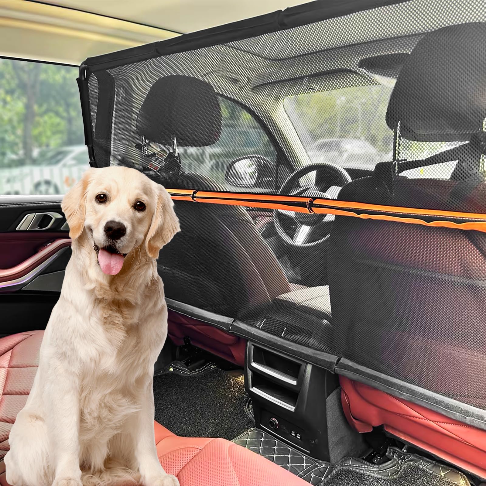 Zmgdrm Dog Car Barrier, 50'' Wide For Dog Barrier, Car Divider Backseat For Cargo Area, Back Seat Trunk Barrier With Net Mesh Se