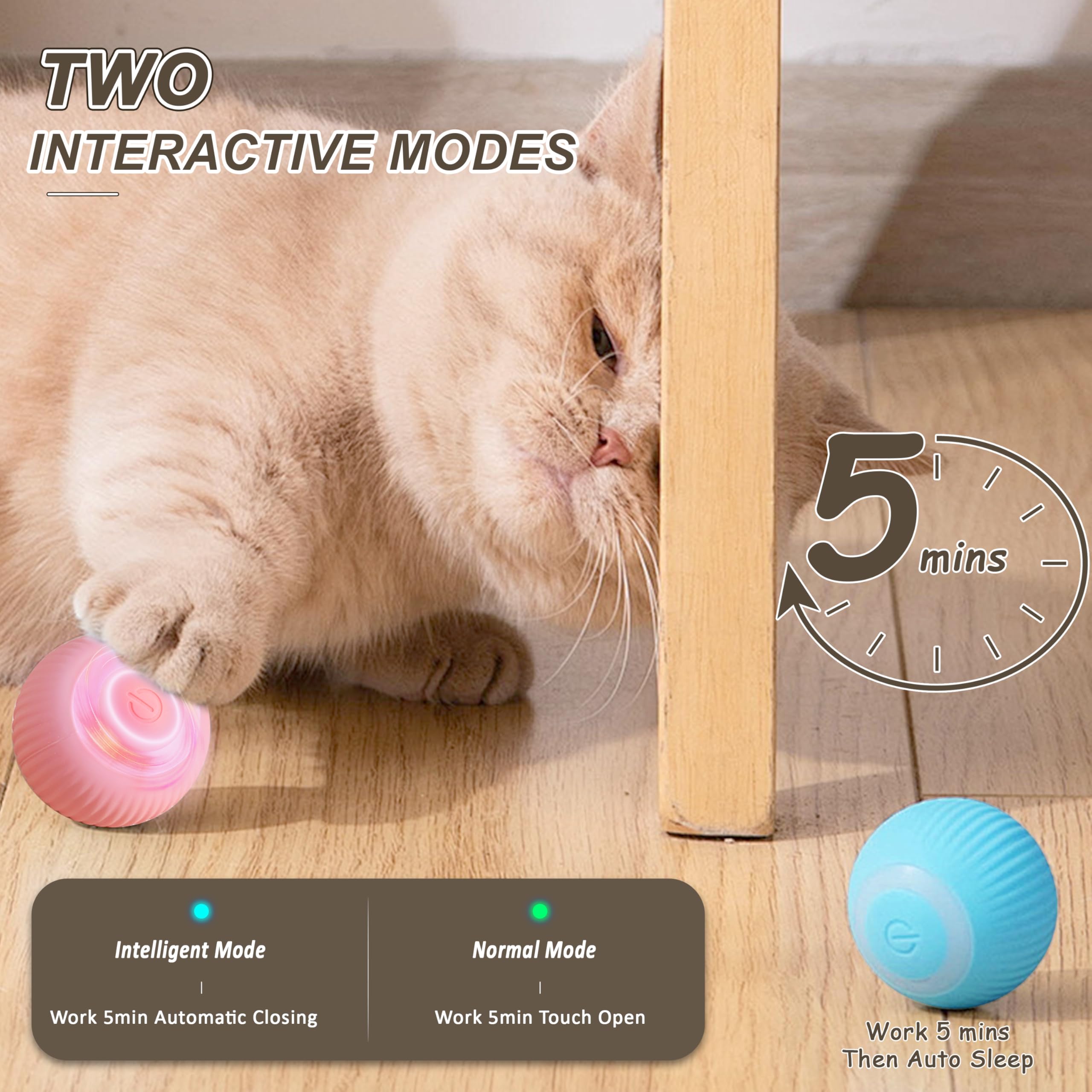 ZALBYUY Interactive Cat Ball Toy, Intelligent Cat Toys with LED Lights, Automatic Moving Rolling Ball for Indoor Cats, Cat Autom