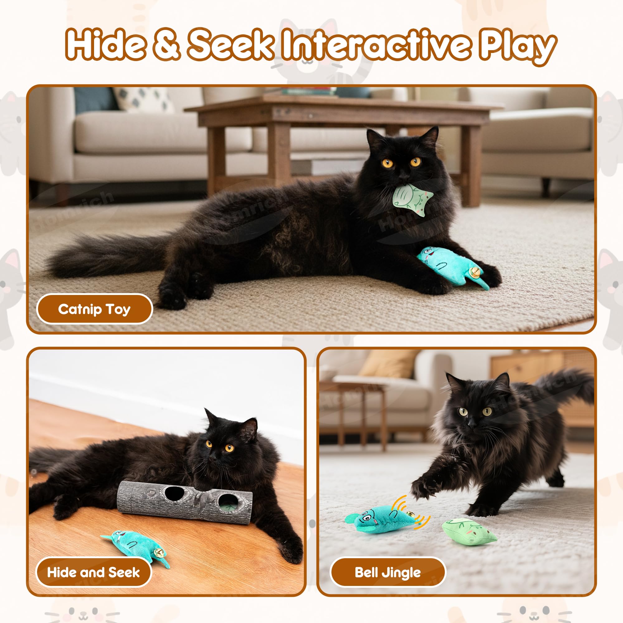 Homrich Interactive Cat Puzzle Toys for Indoor Cats, Hide Seek Funny Cat Toys with Plush Catnip Toys, Self Play Fun for Kitten A