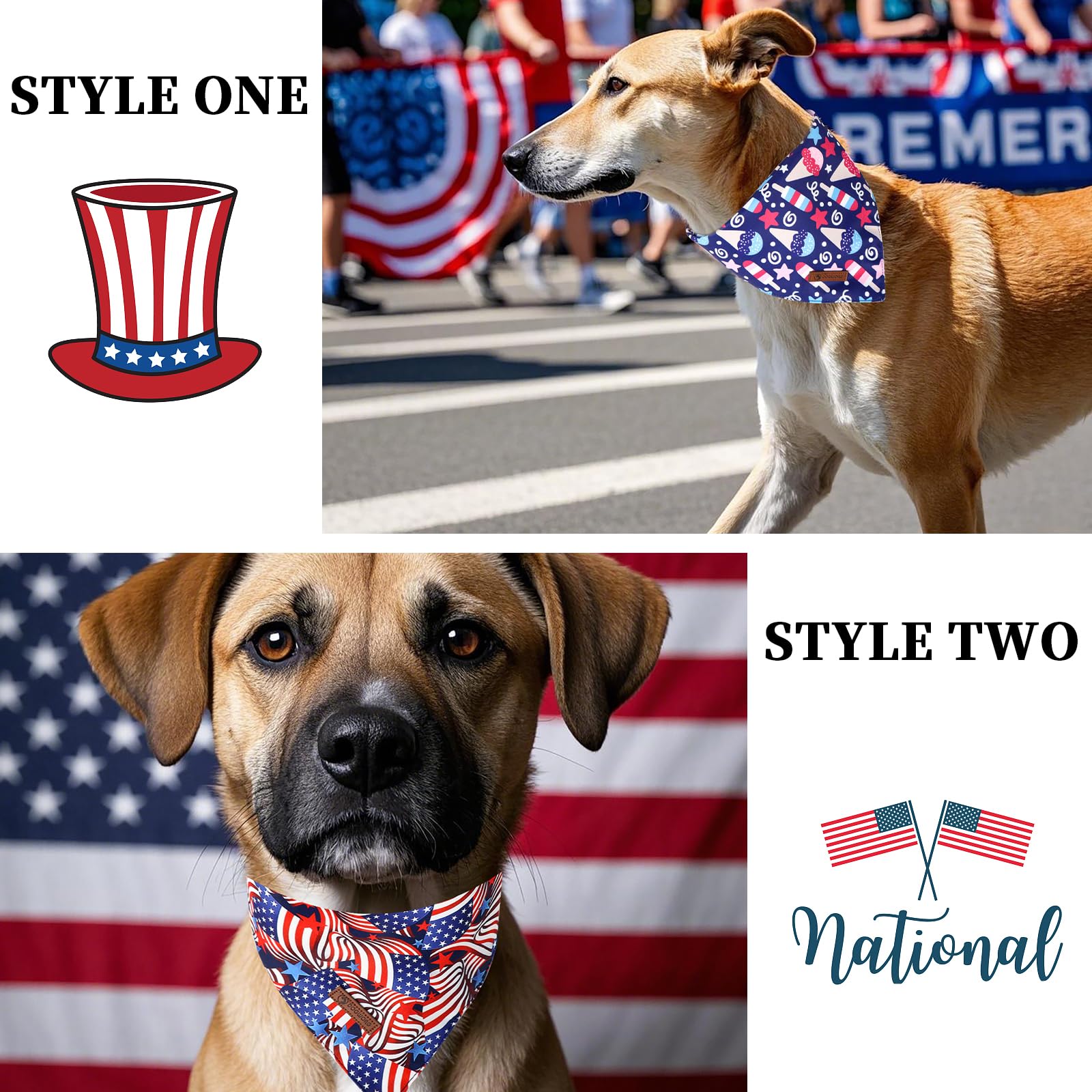 Dogwong American Flag Dog Bandanas 2 Pack, 4Th Of July Triangle Reversible Patriotic Pet Scarf Durable Bandana For Small And Med