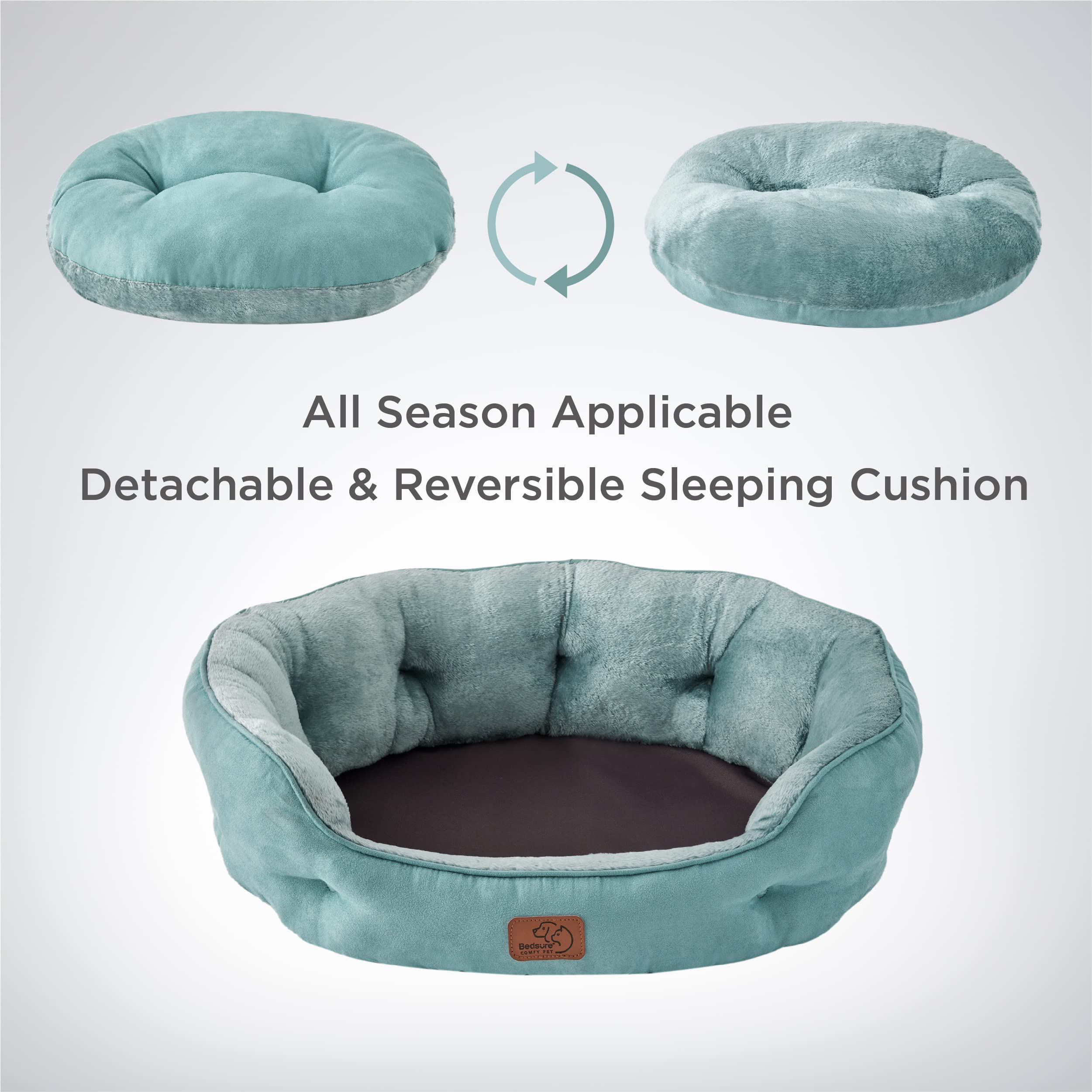 Bedsure Dog Bed for Small Dogs – Washable Faux Suede, Slip-Resistant, 25" Round, Washed Blue