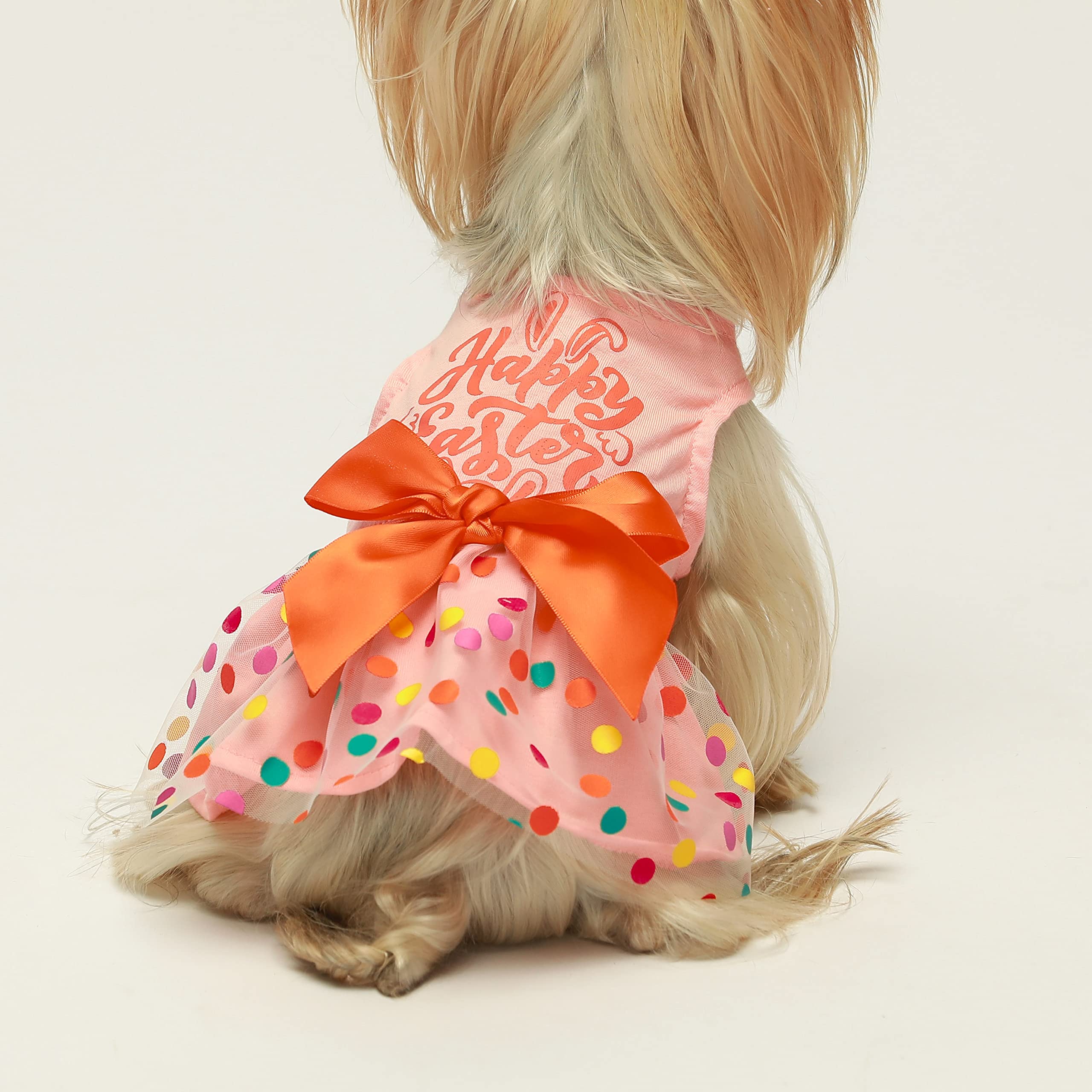 Fitwarm Happy Easter Day Dog Dress 100% Cotton Girl Dog Clothes Easter Bunny Dogs Dresses Pet Apparel Doggie Tutu With Bowknot Cat Clothing Puppy Dresses Doggy Costume Attire Orange Small