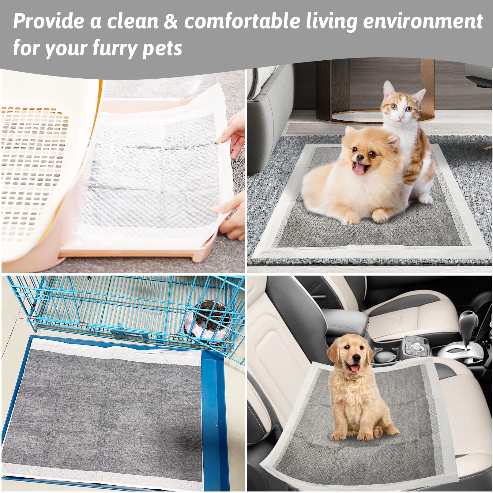 Fhiny Rabbit Pee Pads, 18'' x 24'' 50 PCS Disposable Guinea Pig Pads Leak-Proof Super Absorbent Potty Training Pad with Quick-Dr