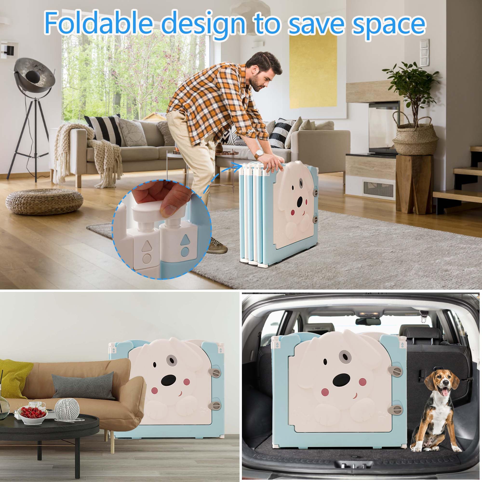 Aoole Foldable Dog Play Pen Indoors, Non-Slip Sturdy Puppy Playpen With Door, 25.5 H 10-Panel Adjustable Shape Dog Fence Pen F