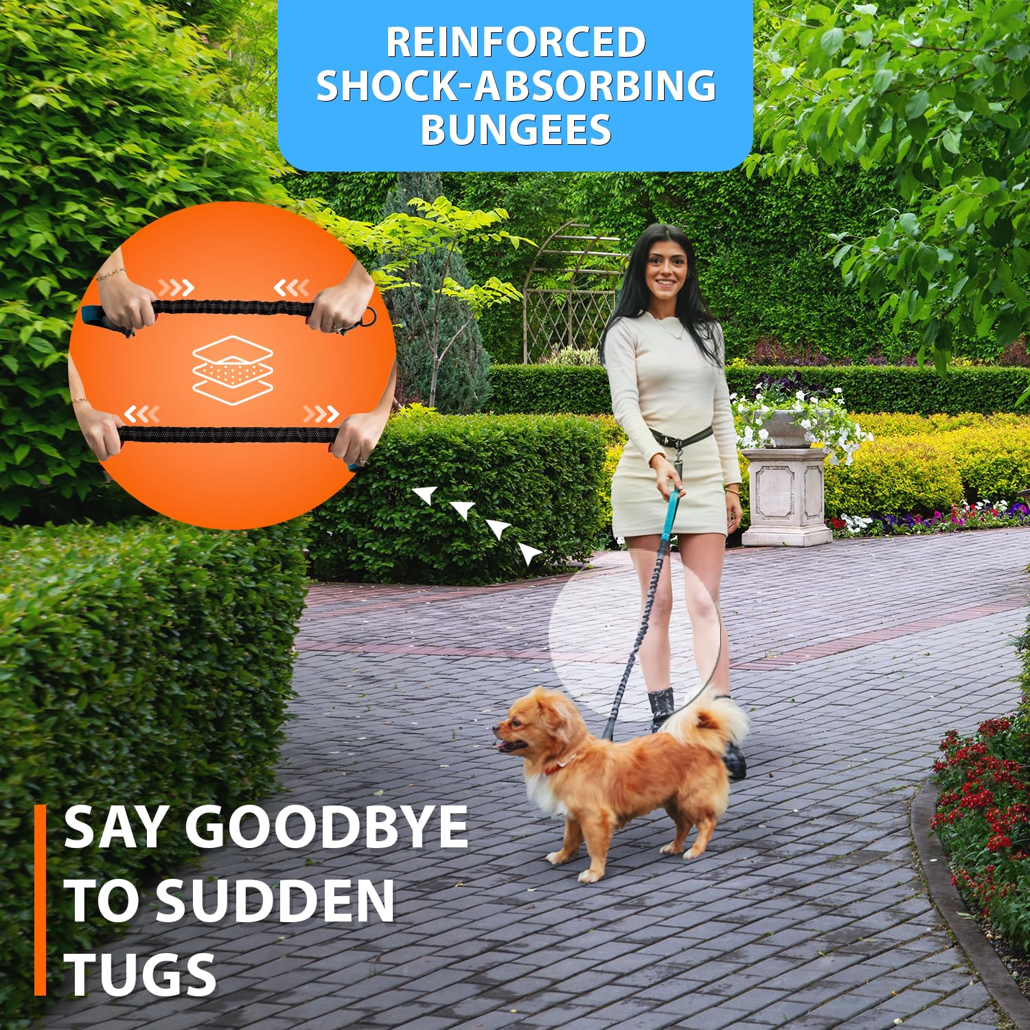 Sparklypets - Hands Free Dog Leash With Reflective Stitches - Waist Leash For Dog Walking, Hiking, Training, Jogging, Canicross,