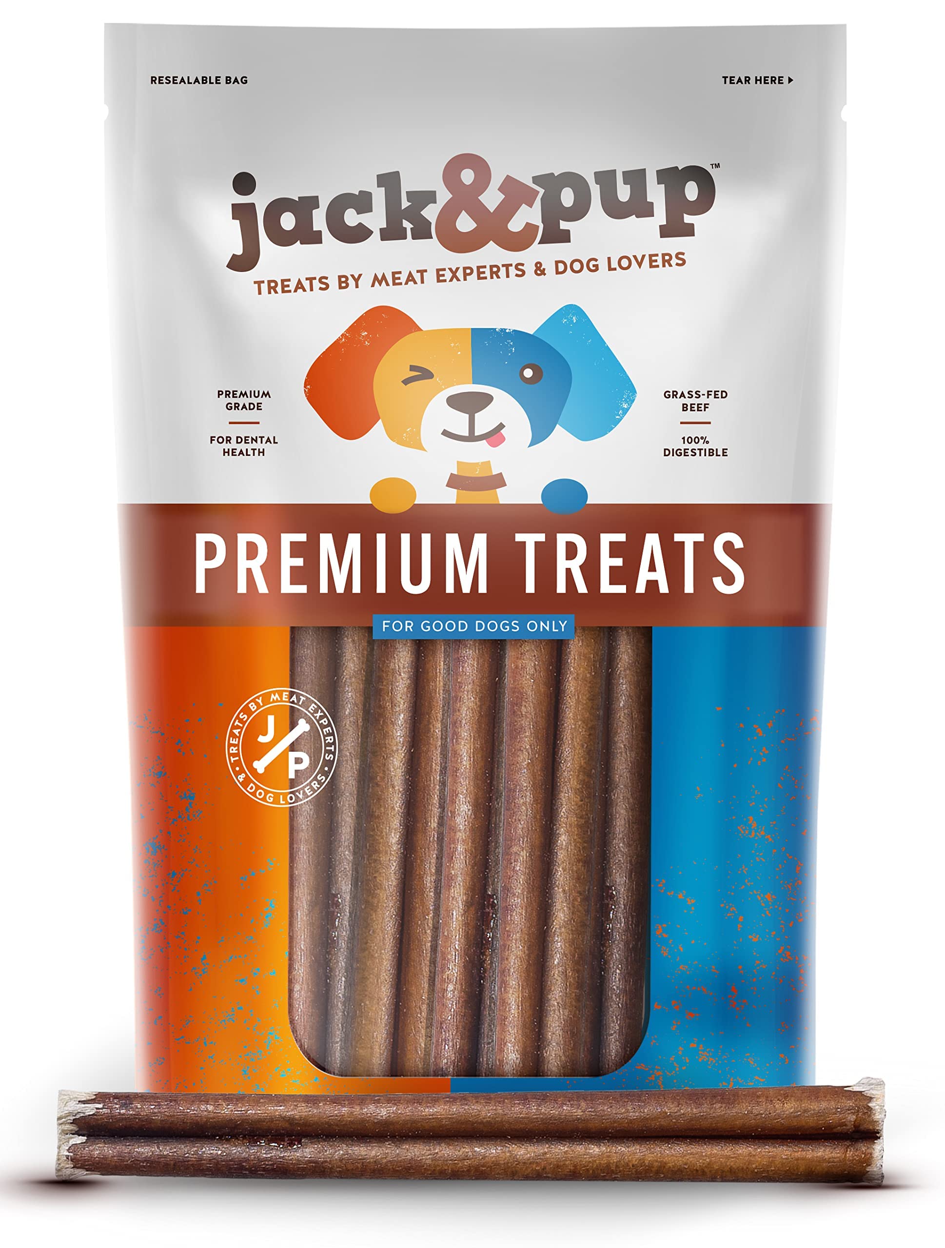 Jack&Pup 6 Inch Bully Sticks for Medium Dogs  Thick Odor Free Bully Sticks Long Lasting  All Natural, 100% Beef Pizzle Sticks (T
