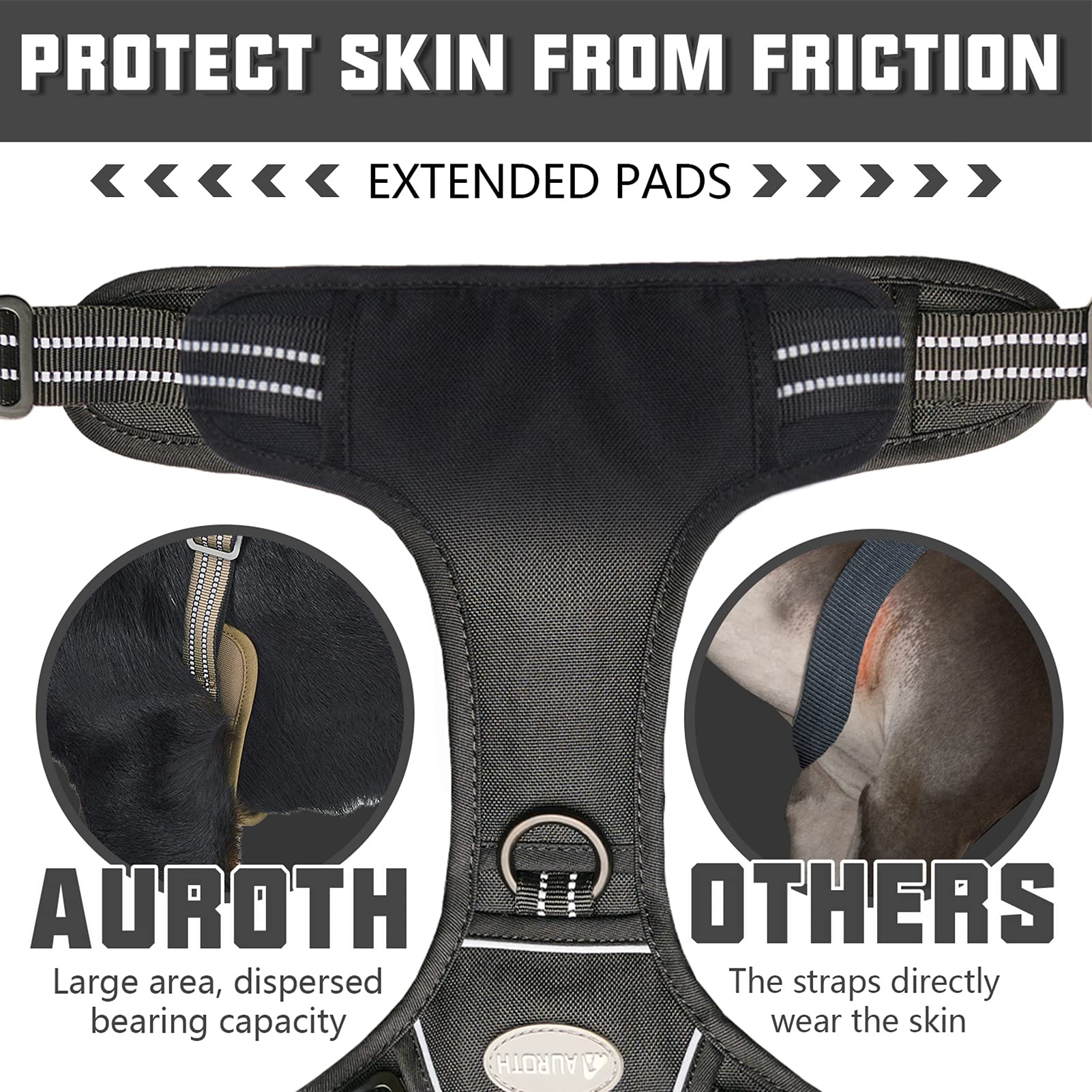 Auroth Tactical Dog Harness For Small Medium Dogs No Pull Adjustable Pet Harness Reflective K9 Working Training Easy Control Pet Vest Military Service Dog Harnesses Black S