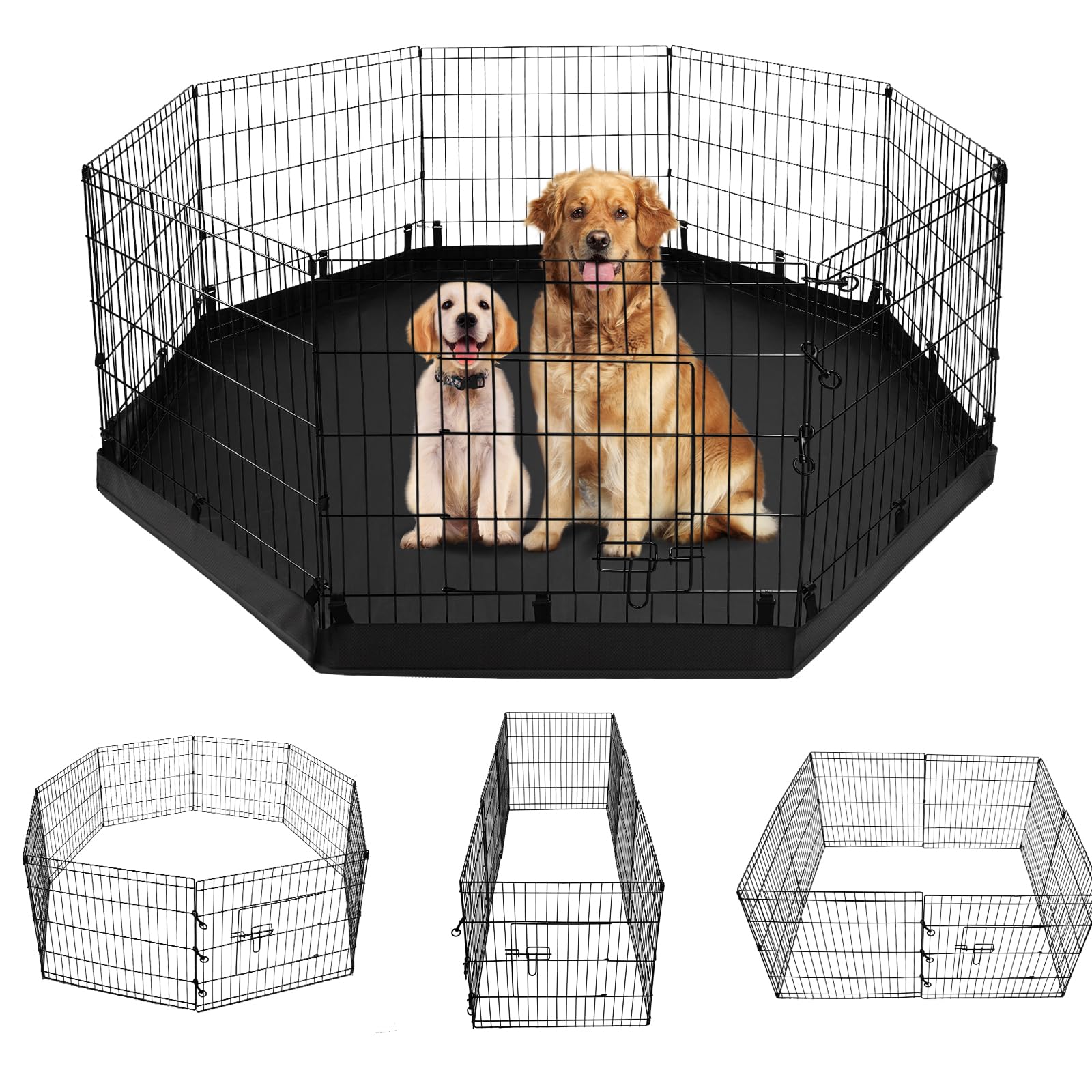 Pjyucien Dog Playpen - Metal Foldable Dog Exercise Pen, Pet Fence Puppy Crate Kennel Indoor Outdoor With 8 Panels 24”H & Bottom Pad For Small Medium Pets