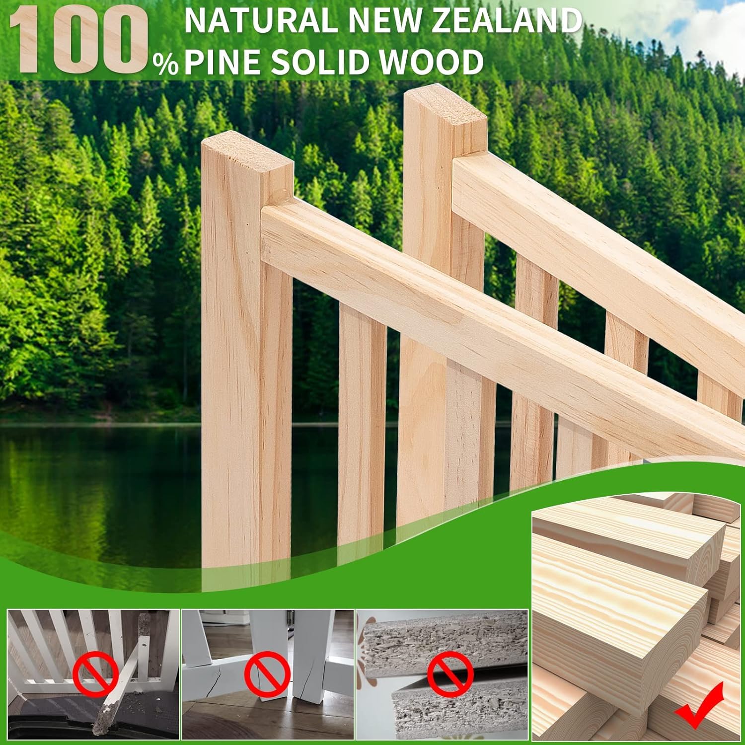 YOCAN Paint-Free Wooden Freestanding Dog Gates for The House,Doorways, Stairs,Wood Dog Fences Indoor Pet Gate,Step Over Fence-2