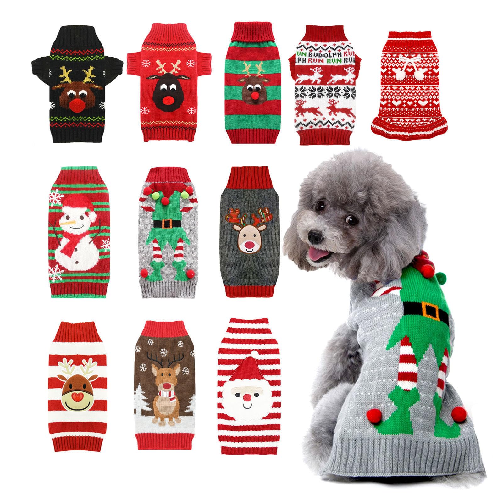 Axiijgl Dog Christmas Costume - Elf Outfit For Small Dogs, Gray Pullover With Leash Hole For Dachshund, Chihuahua, Frenchie
