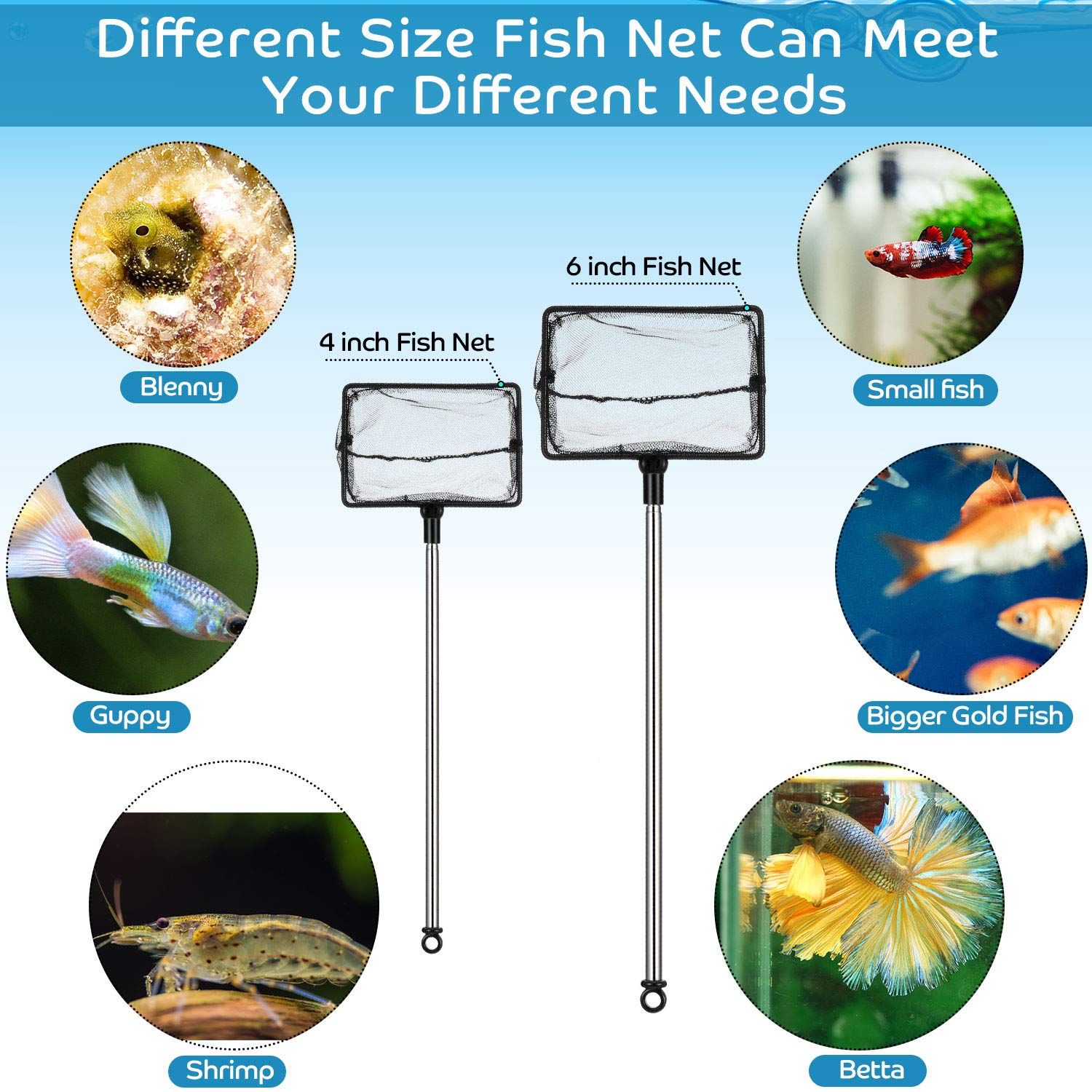 2 Pieces Fish Tank Net Aquarium Mesh Fish Net Long Handle Fish Net with Extendable 12.5-27.5 Inch Stainless Steel Catch Nets for