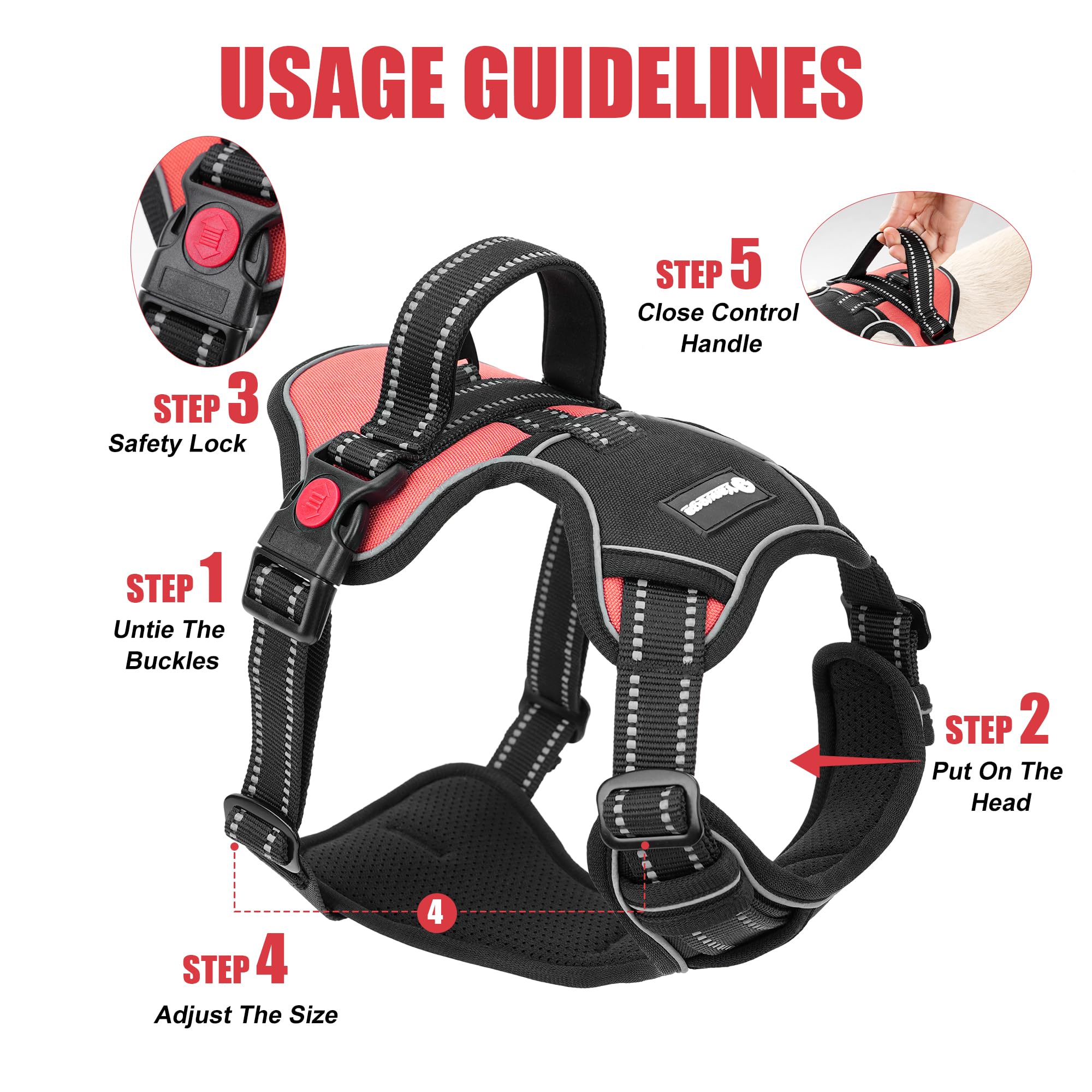 Yanvega Dog Harness No Pull Medium Size Dog Accessories, Dog Collars For Small Medium Size With 2 Leash Clips Safety Lock, Servi