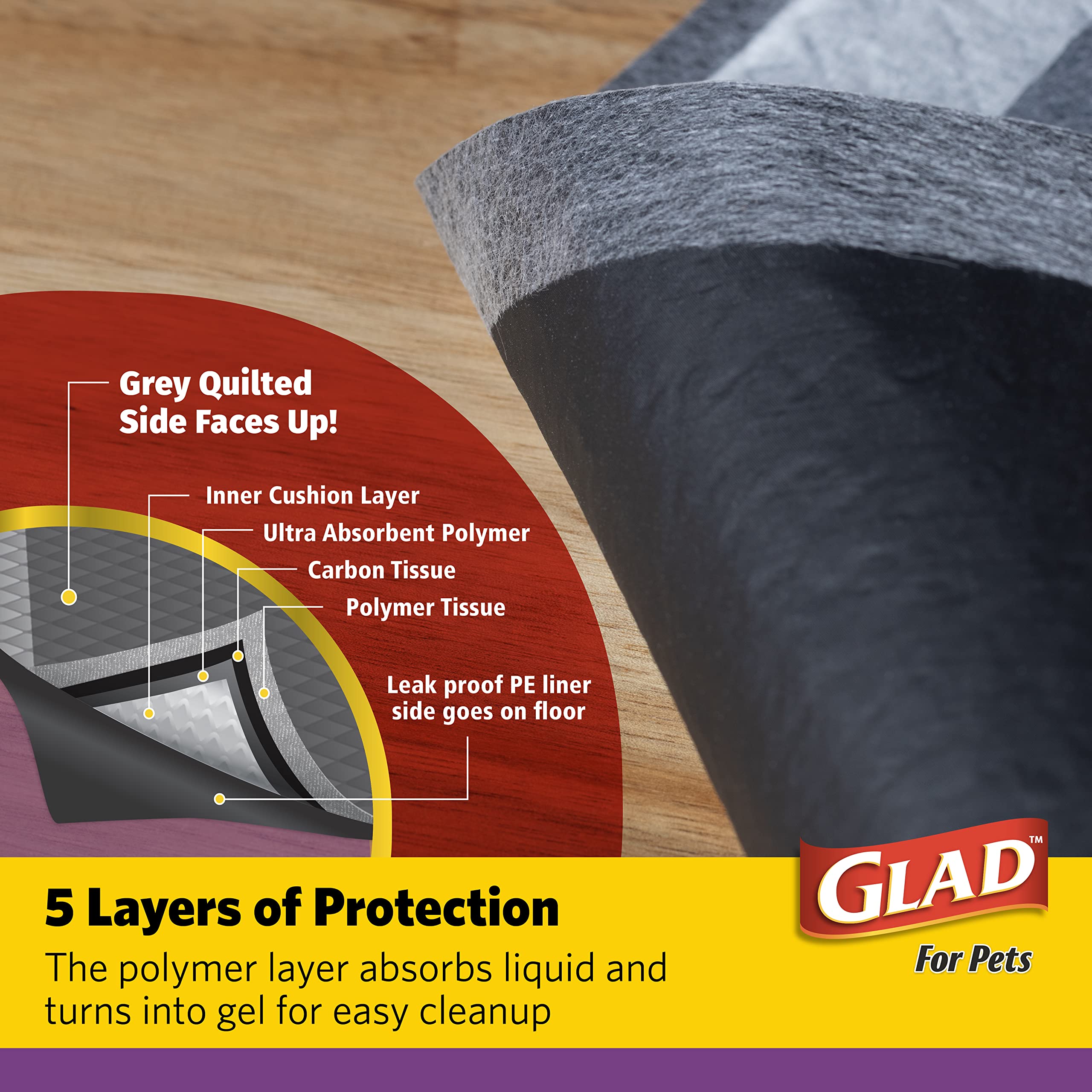 Glad For Pets Jumbo-Size Charcoal Puppy Pads | Black Training Pads That Absorb & Neutralize Urine Instantly | New & Improved Quality Puppy Pee Pads, 60 Count