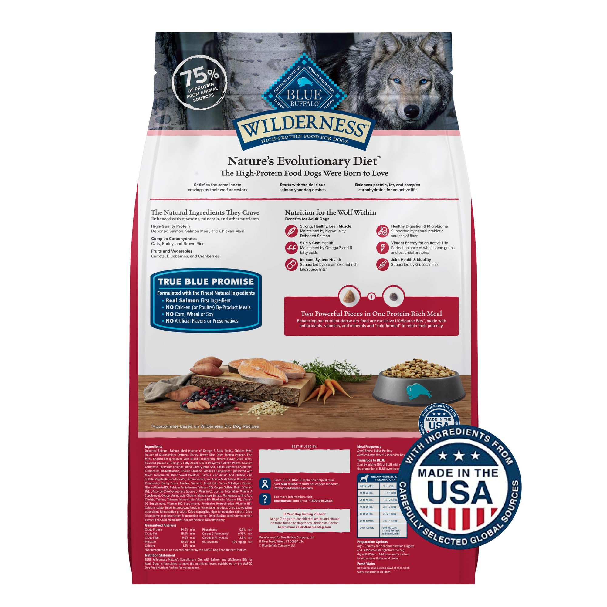 Blue Buffalo Wilderness Natural High-Protein Dry Food for Adult Dogs, Salmon Recipe, 13-lb. Bag