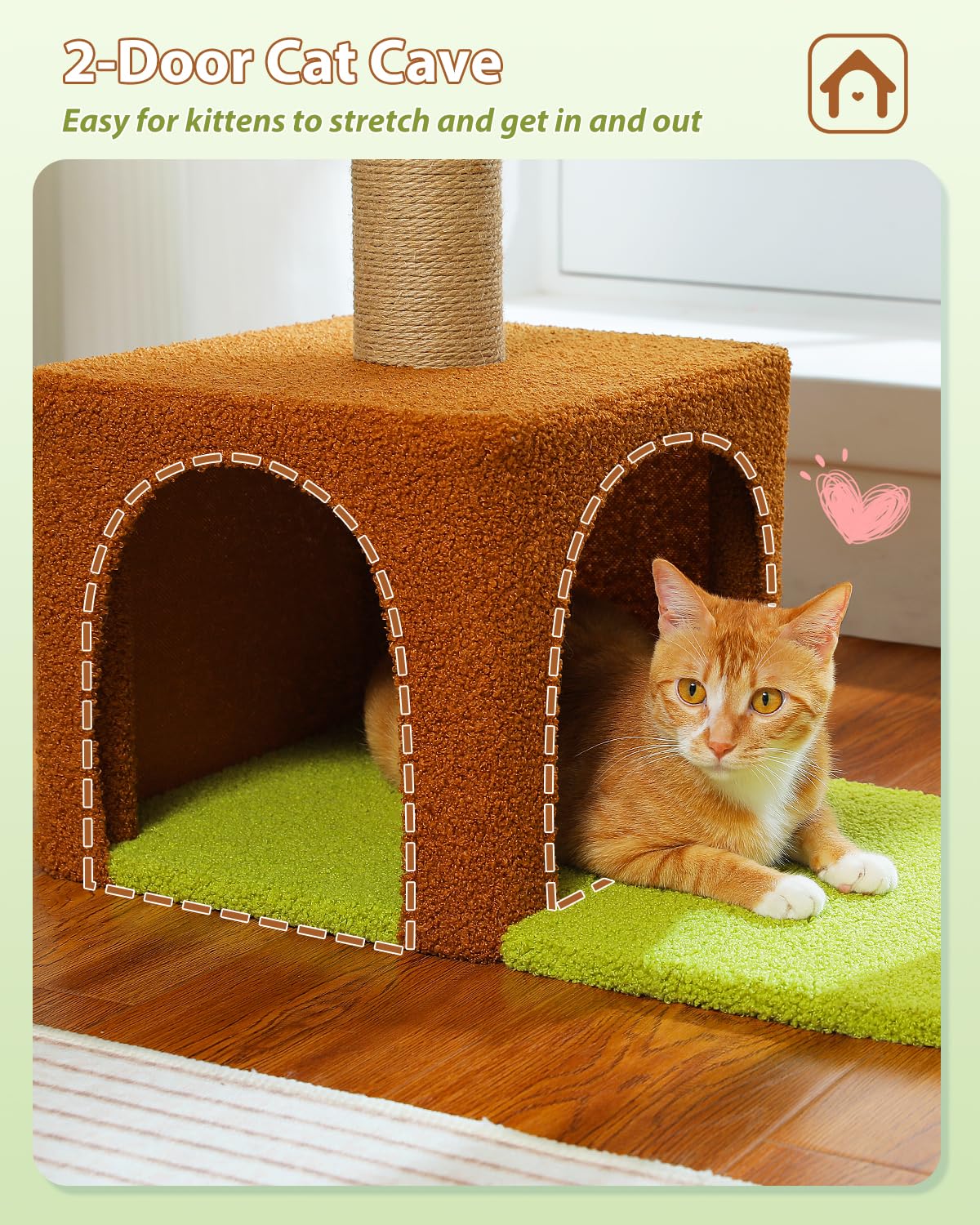 Muttros Flower Cat Tree With Sisal Scratching Posts, 35'' Cute Cat Tower With Large Green Hammock For Small Indoor Cats, Cat Con