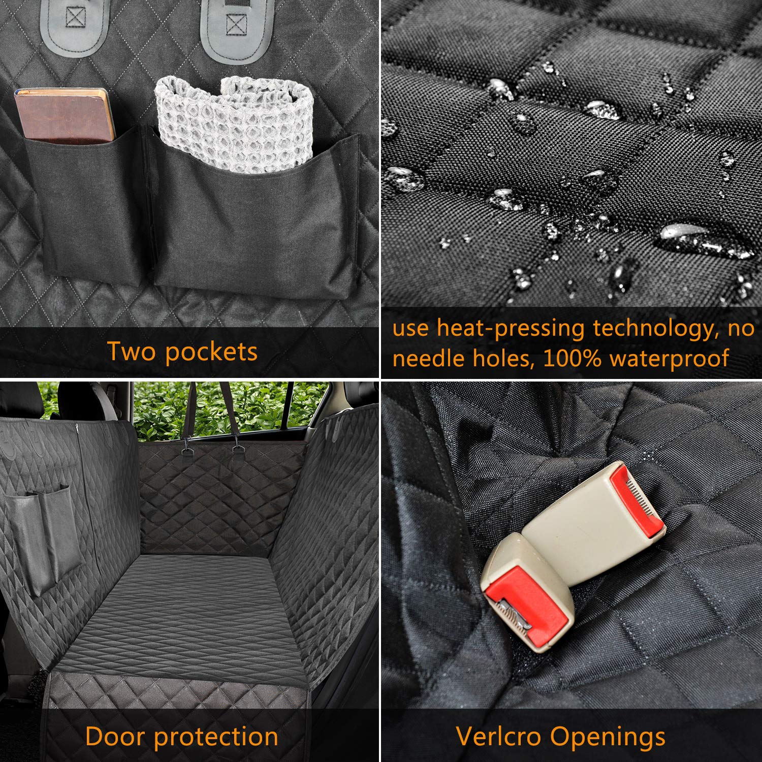 Vailge Extra Large Waterproof Dog Car Seat Cover, Heavy Duty Oxford Hammock, Black (60"W x 64"L) for Cars, Trucks, SUVs