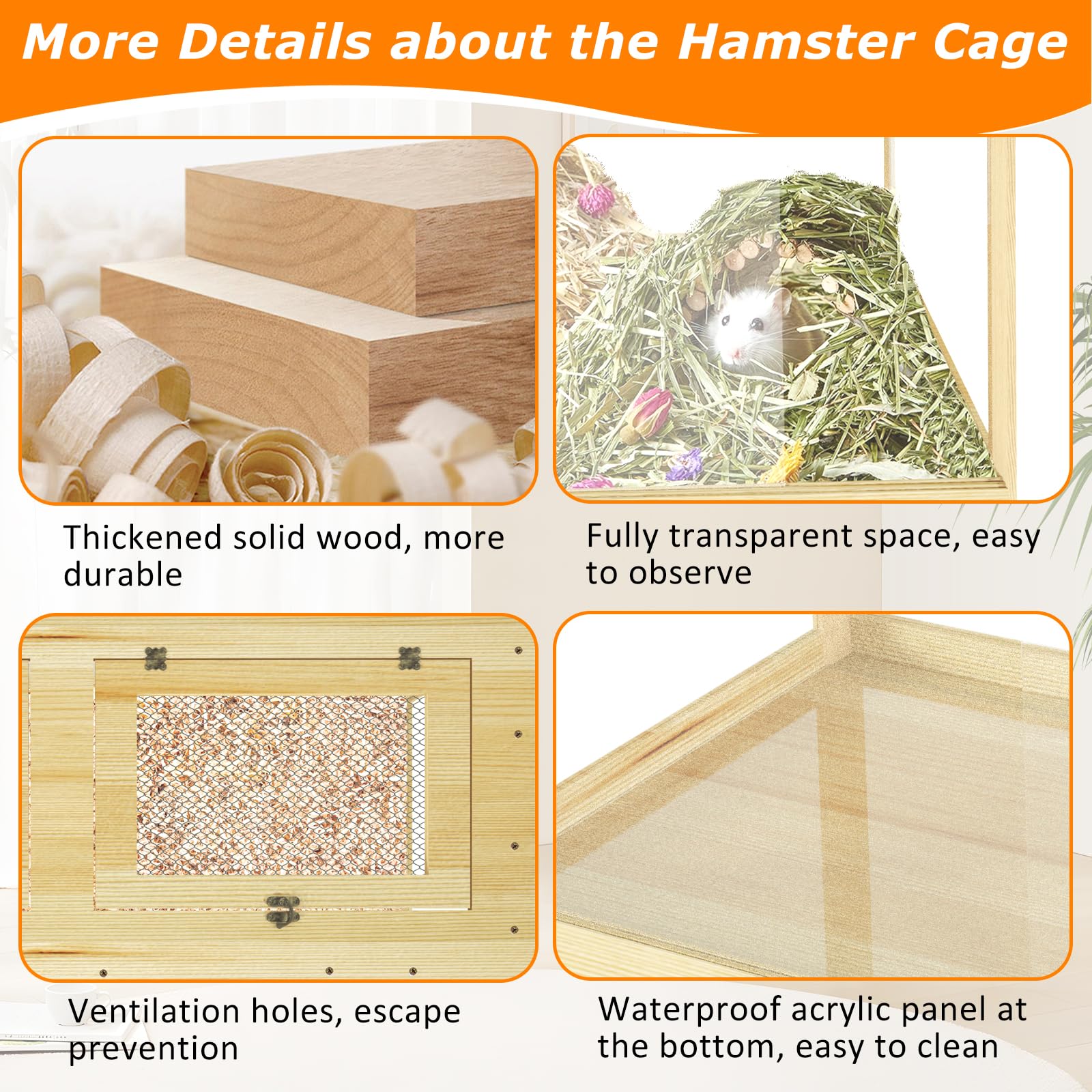 32'' Hamster Habitat Enclosure, Lockable Sliding Door Gerbil Cage, Dwarf Hamster Cage With Metal Mesh Roof, Chewproof Syrian Ham