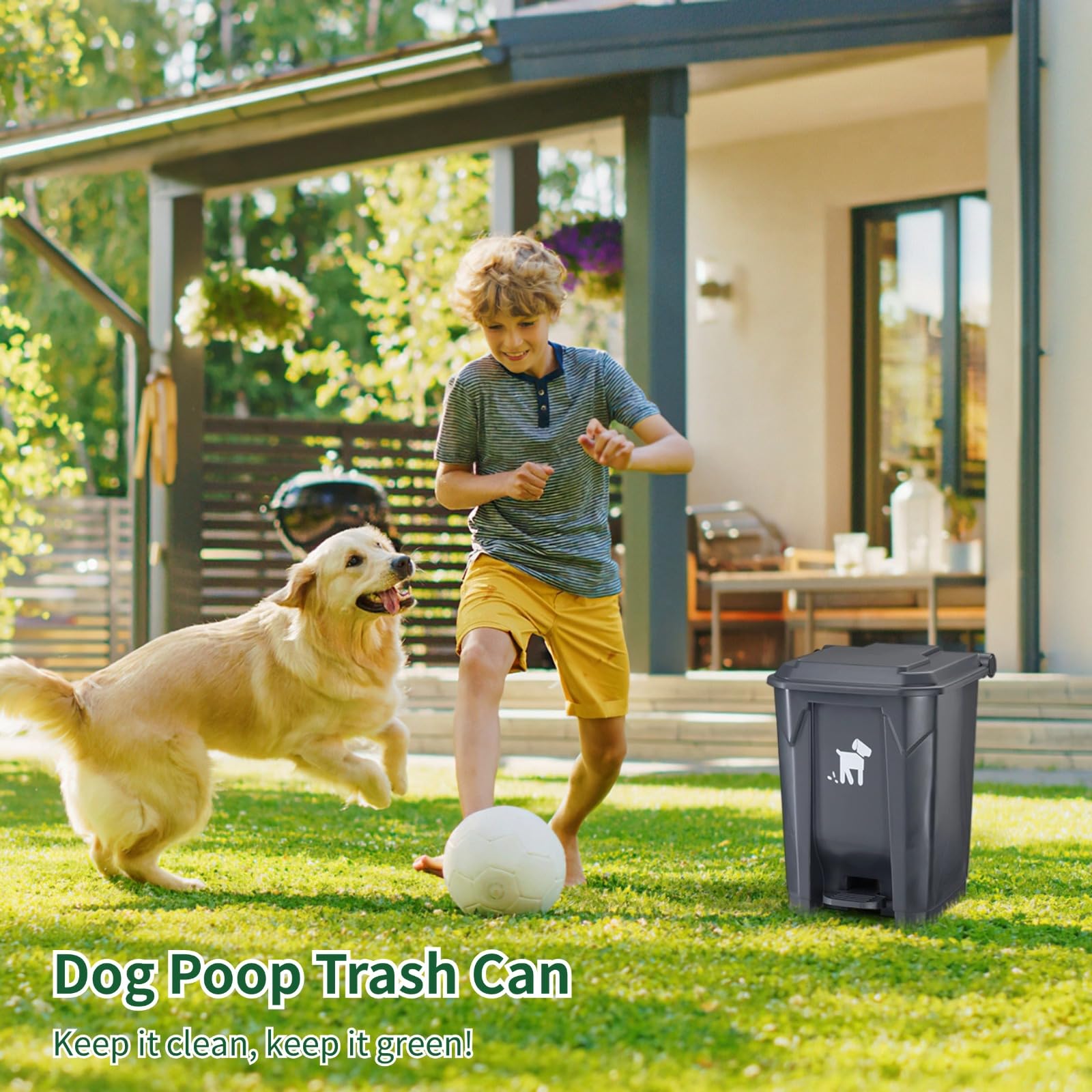 Dog Poop Trash Can Outside, 20L Pet Waste Container With Removable Inner Waste Bin, 150 Waste Bags, Outdoor Dog Poop Trash Bin F