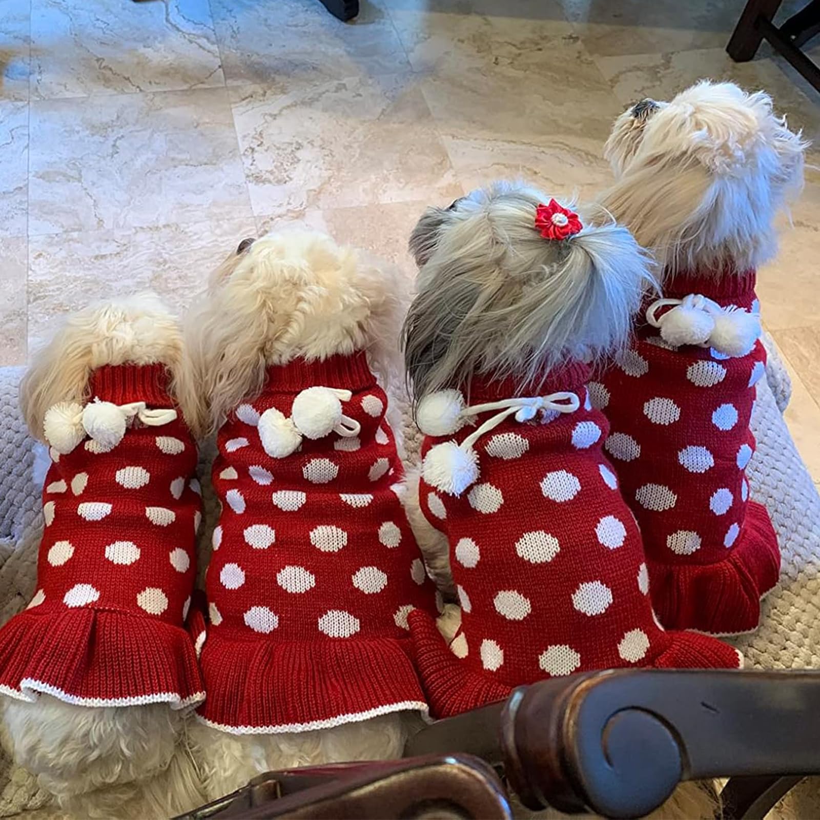 Kyeese Dog Sweaters For Small Dogs With Leash Hole Turtleneck Red Dog Sweater Dress Polka Dot Knit Pullover Warm Pet Sweater