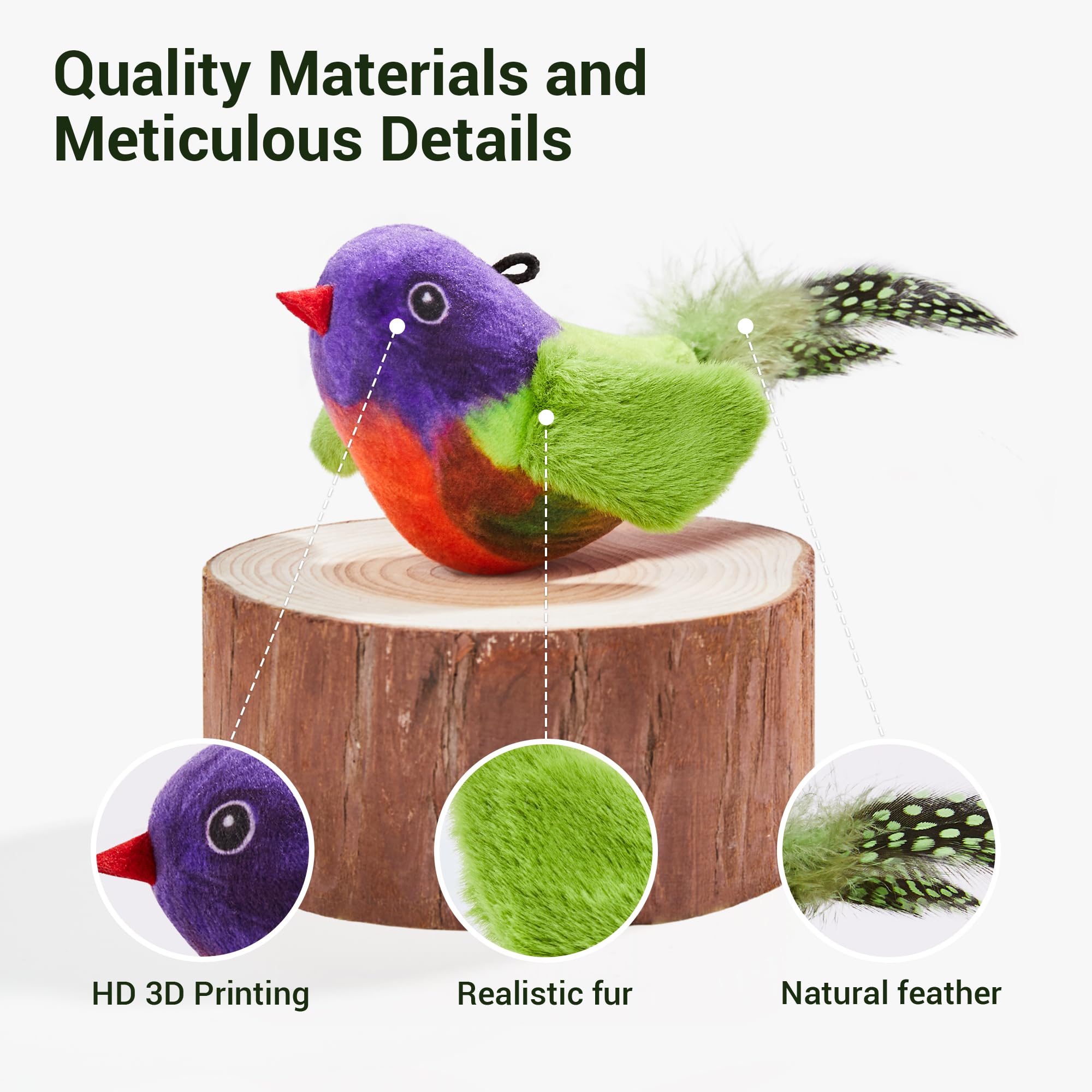 Potaroma Chirping Bird Cat Toys Pack Of 2 Catnip Silvervine, Interactive Lifelike Tweets, Kitty Kitten Indoor Cat Kicker Exercis