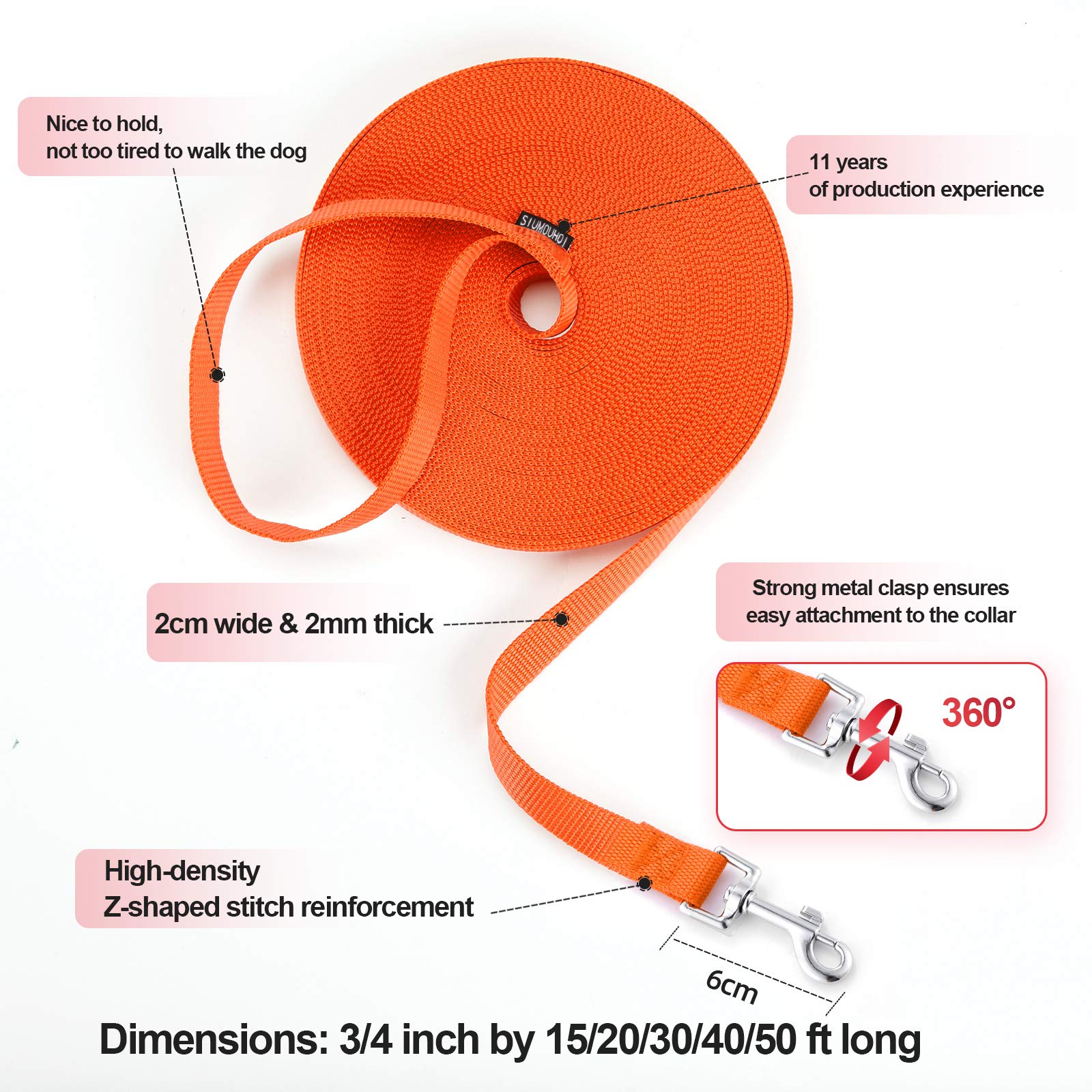 Siumouhoi Siumouhoi Dog/Puppy Obedience Recall Training Agility Lead - 15ft 20ft 30ft 40ft 50ft Training Leash - Great for Play,