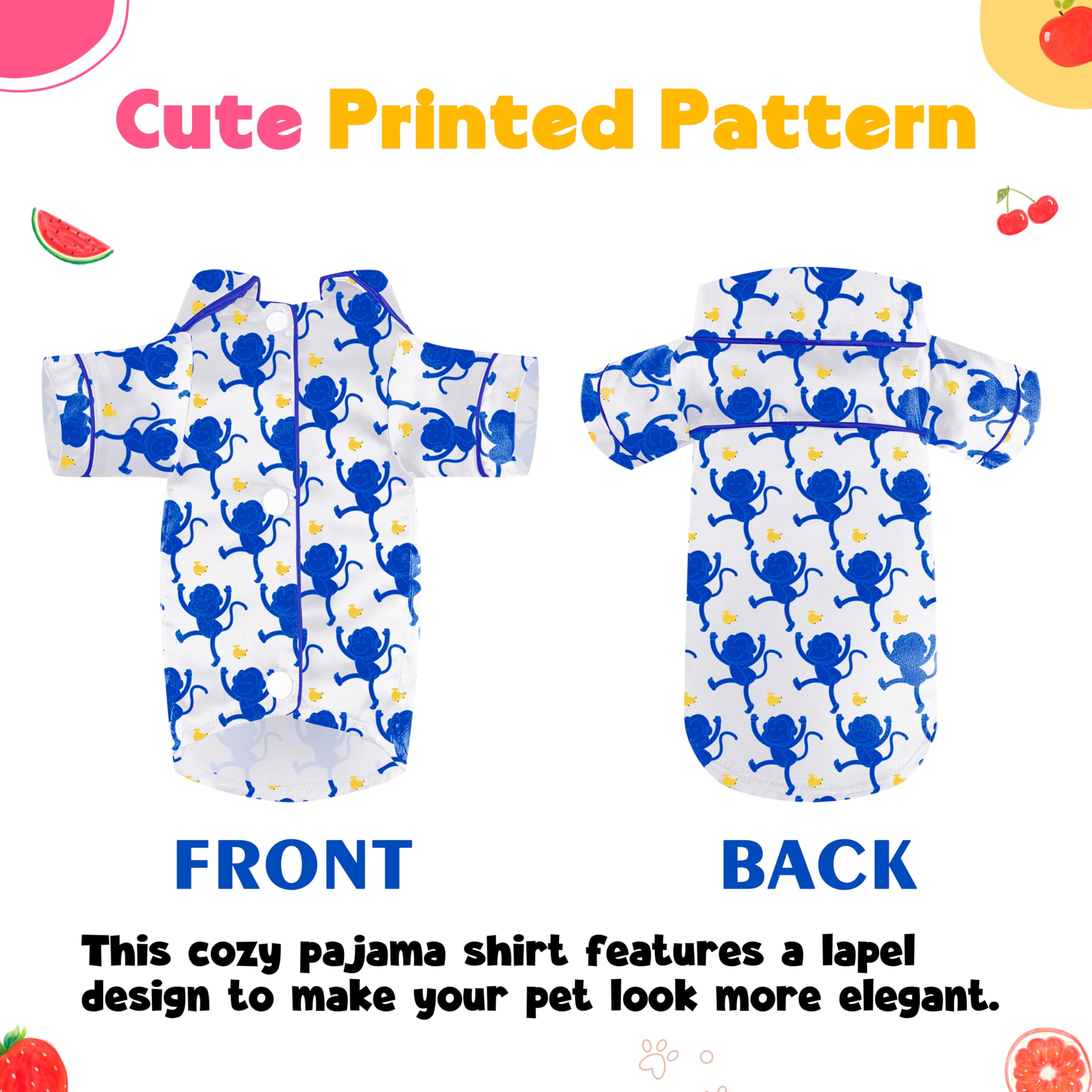 Dog Silk Pajamas Dog Shirts For Small Dogs Satin Pjs Two-Legged Puppy Clothes Lapel Sleepwear Cat Outfit (Blue Monkey, L)
