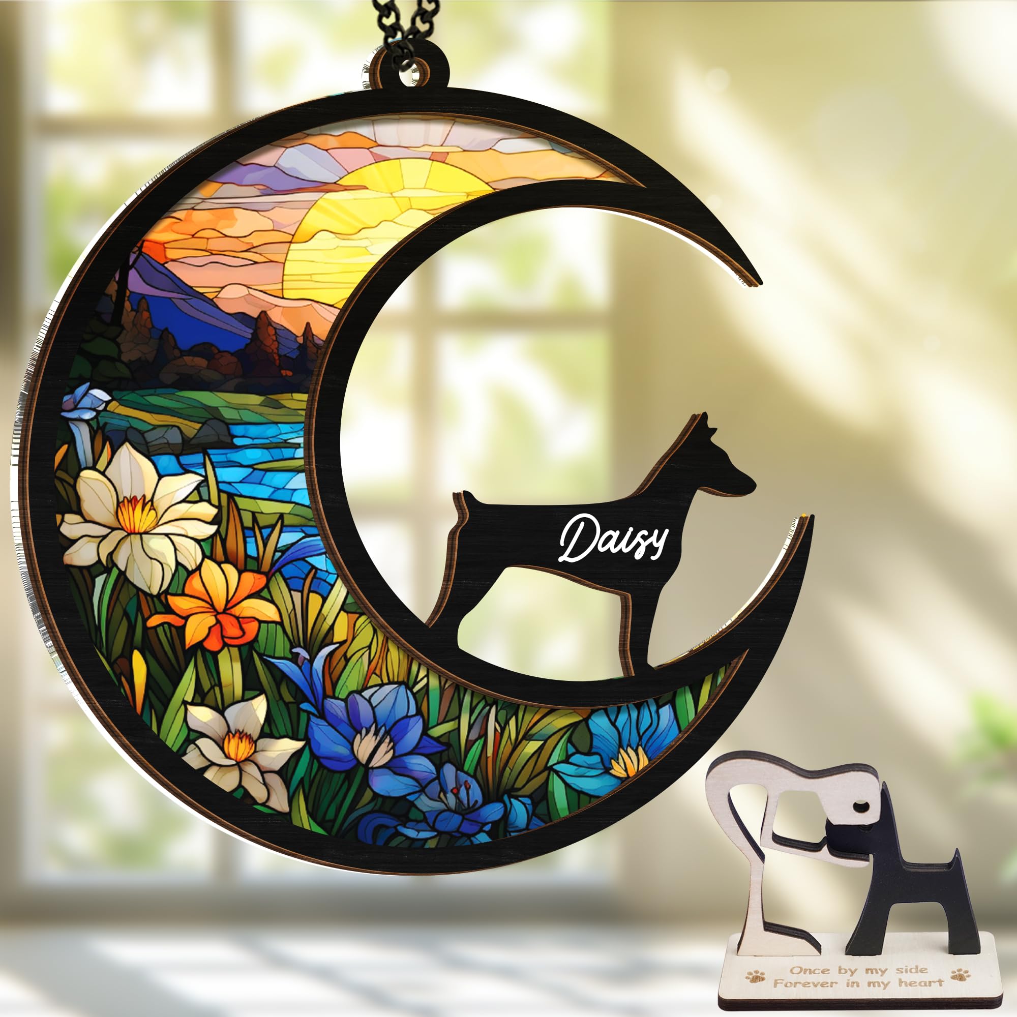 6'' Doberman Pinscher Dog Memorial Suncatcher Custom Name Dog Breed Pet Ornament Window Car Hanging Sympathy Gift For Loss Of Pe