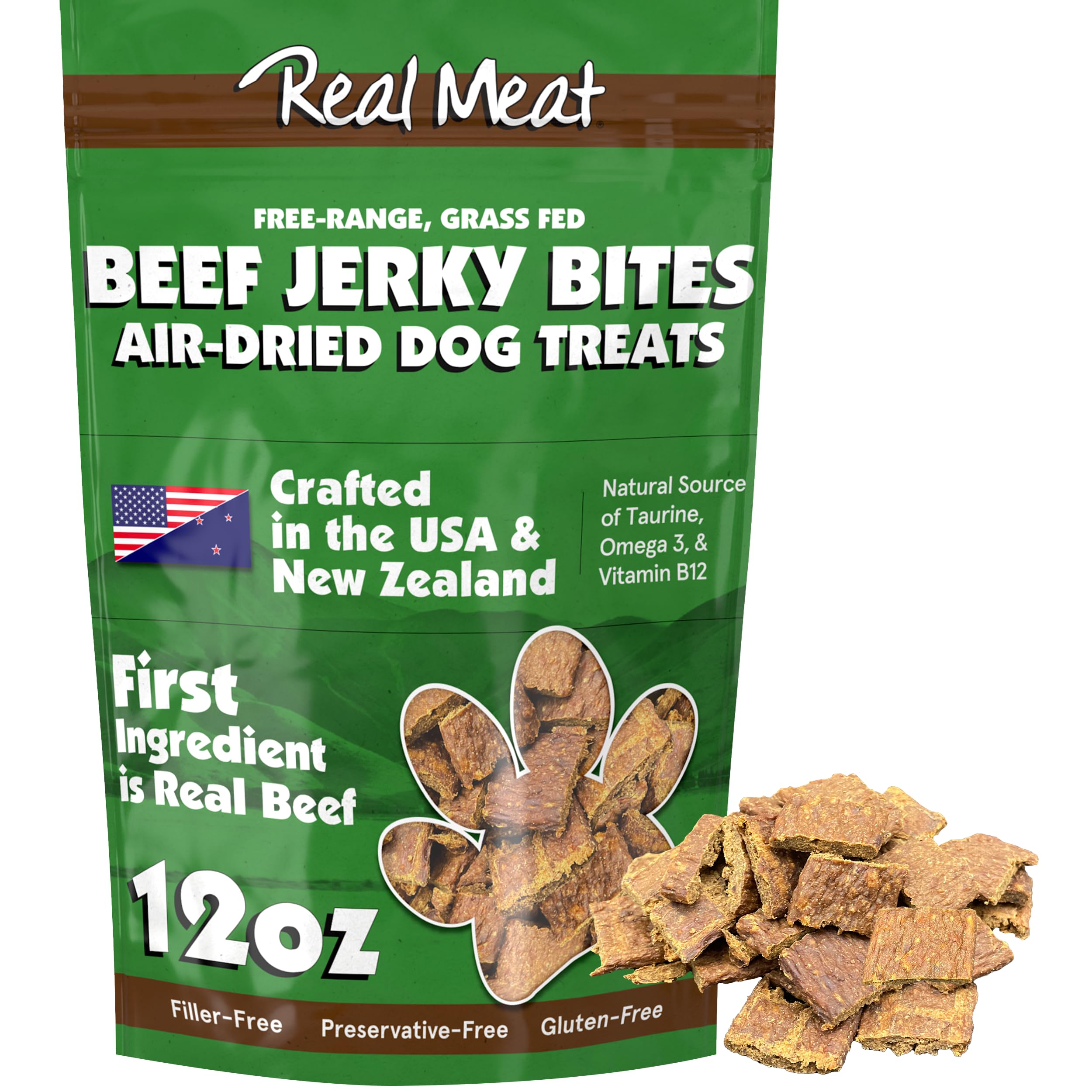 Real Meat Dog Treats - 12oz Bag of Bite-Sized Air-Dried Beef Jerky for Dogs - Grain-Free Jerky Dog Treats Made up of 95% Human-G