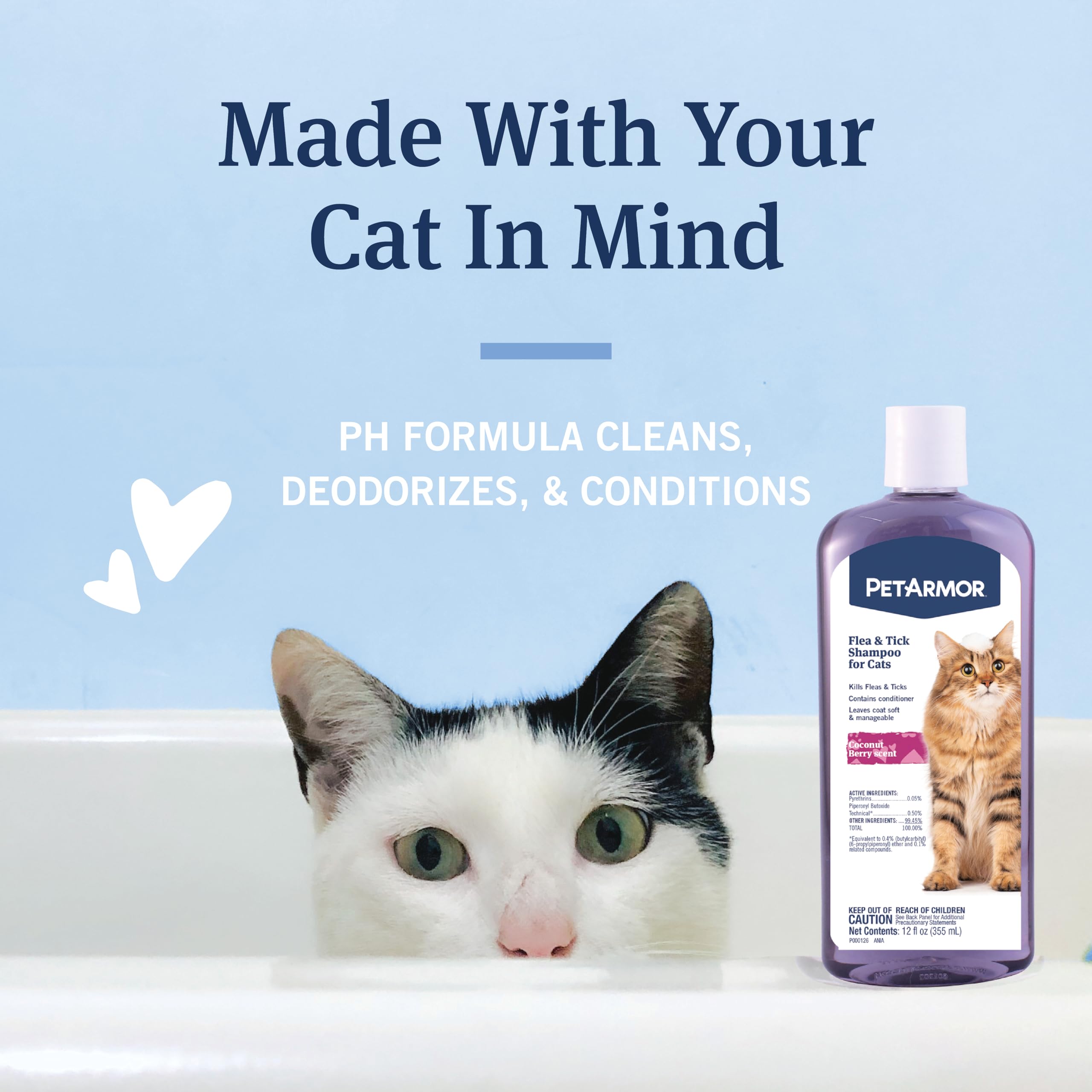 PetArmor Flea and Tick Shampoo for Cats, Coconut Berry Scented Flea Shampoo and Conditioner for Cats, Flea Treatment Kills Fleas