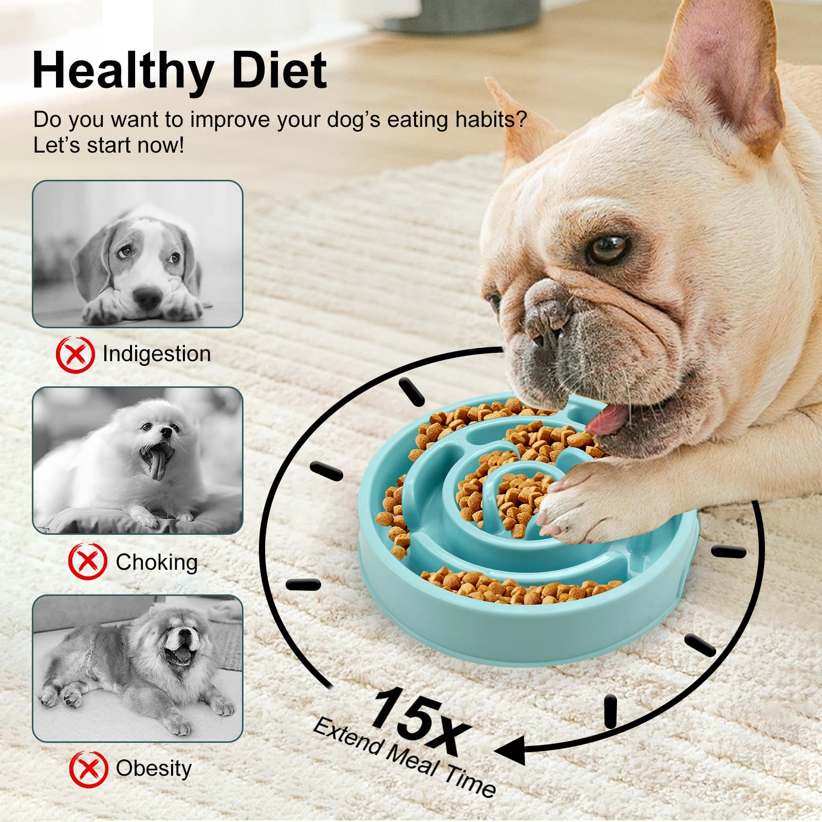 Slow Feeder Dog Bowls Puzzle Dog Bowl with Anti-Slip Slow Feeder & Non-Slip Design, Boredom and Anxiety Reducer Suitable for All