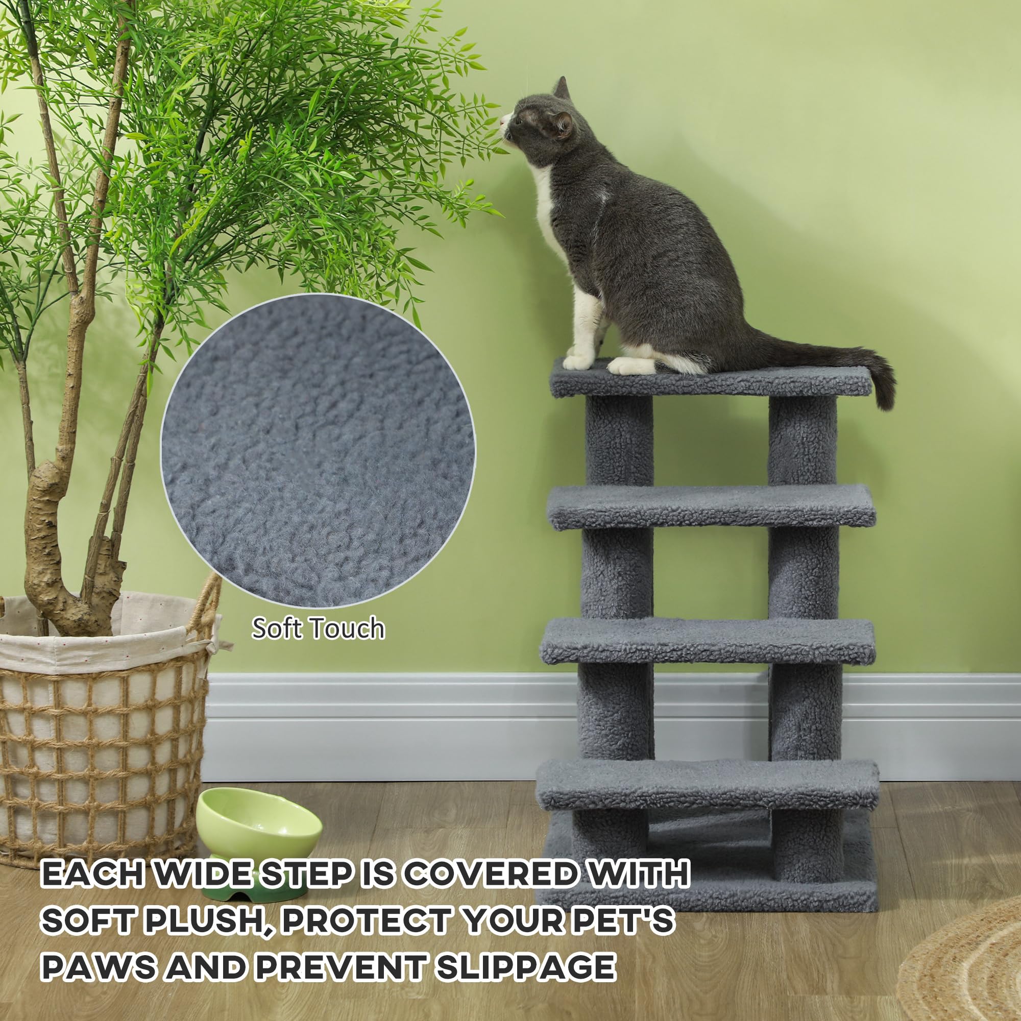 Pawhut 25'' 4-Step Multi-Level Carpeted Cat Scratching Post Pet Stairs - Grey