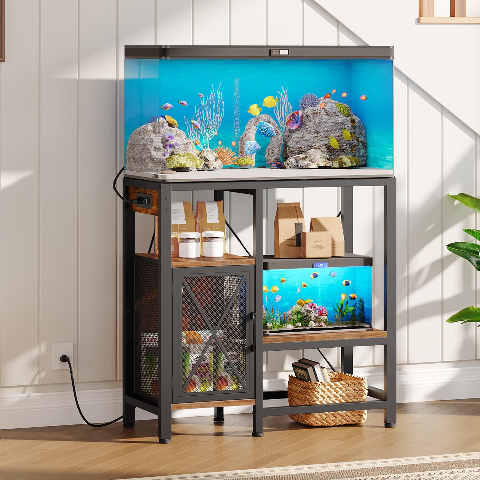MAHANCRIS 20-37 Gallon Fish Tank Stand, Aquarium Stand with Power Outlet and Storage Cabinet, Heavy Duty Tank Stand Suitable for