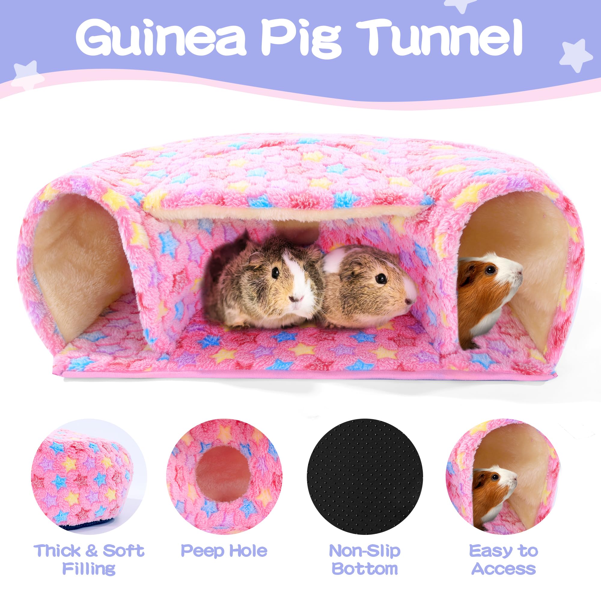 Mabozoo 3 Pack Guinea Pig House Accessories, 2 Cozy Guinea Pig Bed And Hideout Tunnel, Chinchillas Hideout For Hamster, Rabbit,