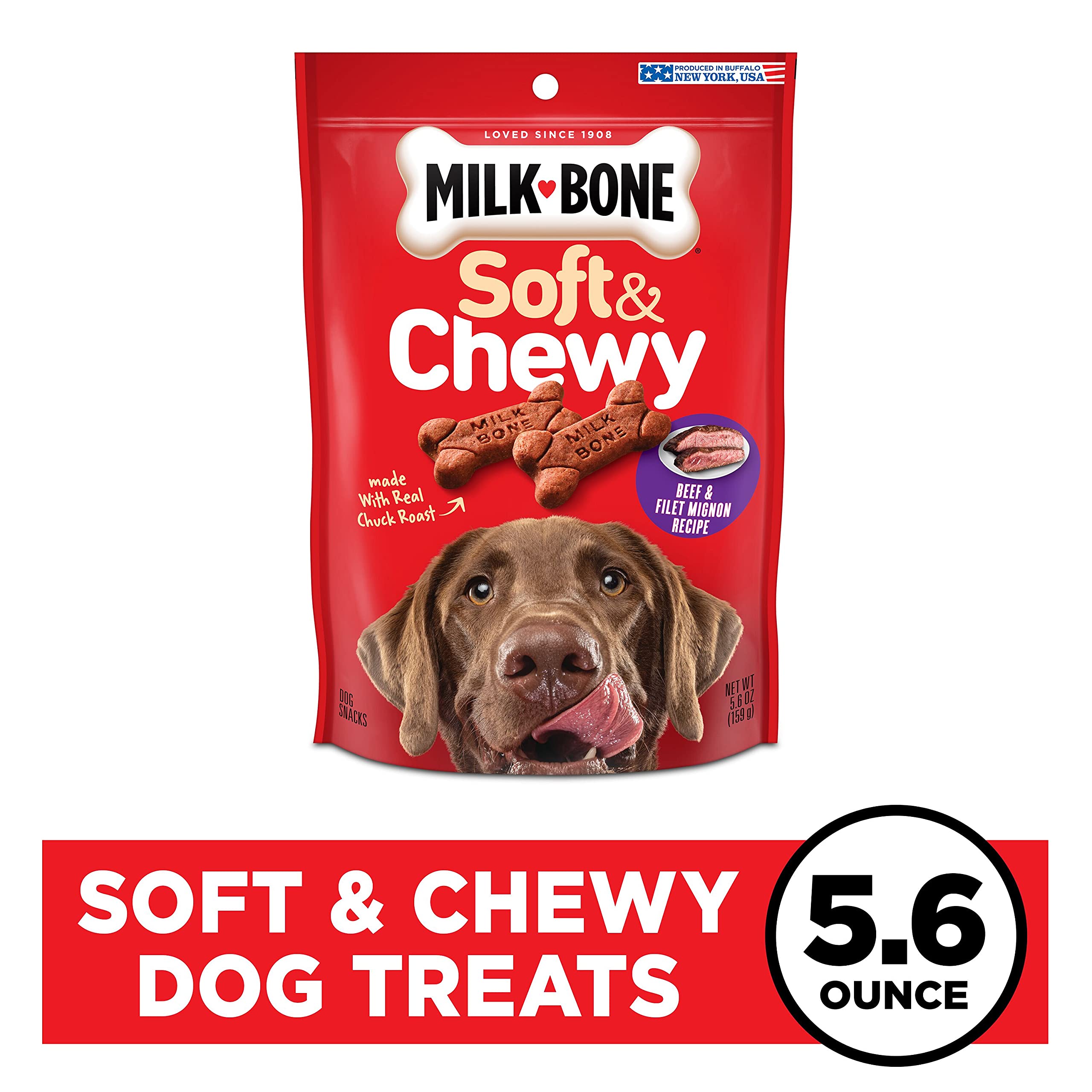 Milk-Bone Soft & Chewy Beef & Filet Mignon Recipe Dog Snacks, 5.6-Ounces