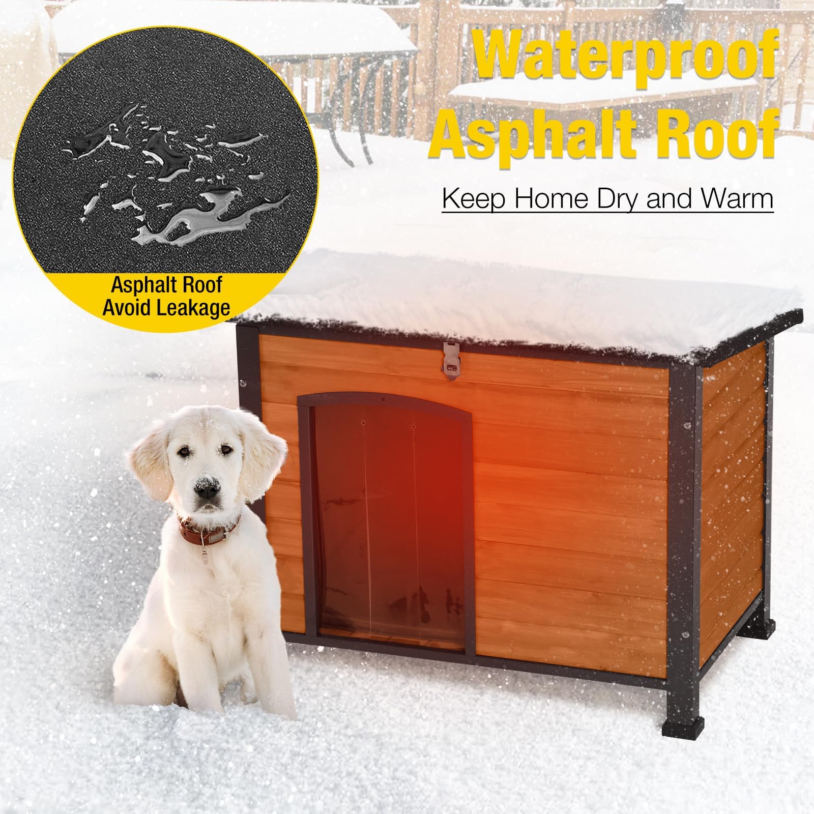 Aivituvin Outdoor Dog House - Insulated Waterproof Kennel for Small & Medium & Large Dogs and Cats, Brown, Model AIR74-IN