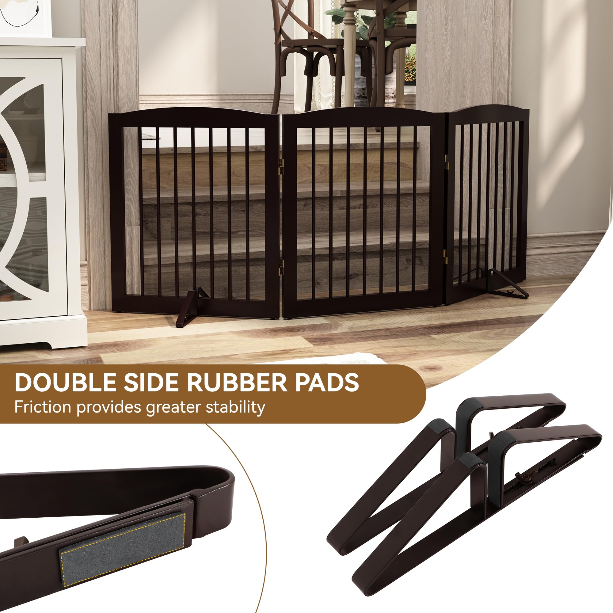 PUPETPO Metal Support Feet for Pet Gate, Adjustable, Dark Brown, Set of 2, Model ASPfeet-BK
