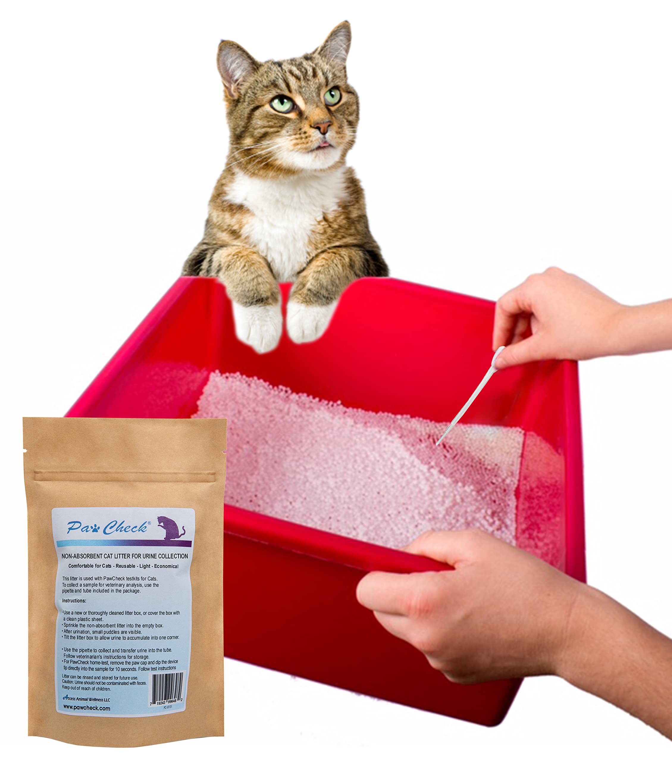 Pawcheck Cat Litter For Urine Collection - Reusable And Non-Absorbent Cat Urine Collection Home Kit Intended To Monitor Cat Health