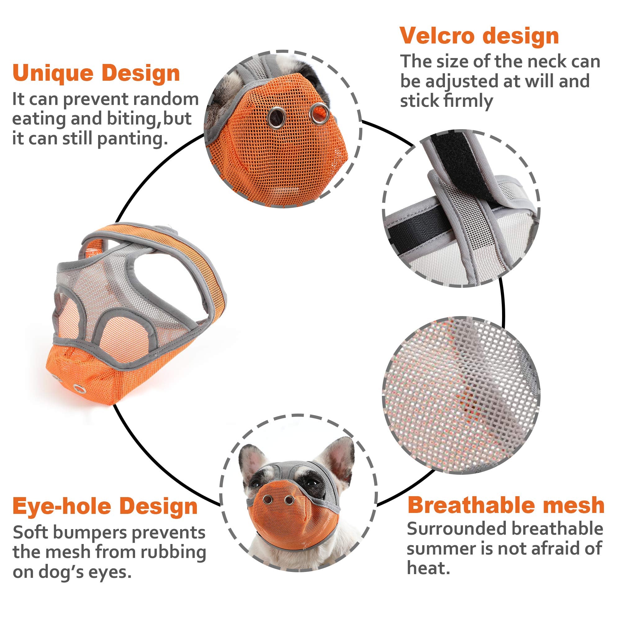 Cilkus Short Snout Dog Muzzles - Bulldog Muzzle Adjustable Breathable Mesh Can Stick Out Tongue And Drink Water Anti-Biting And