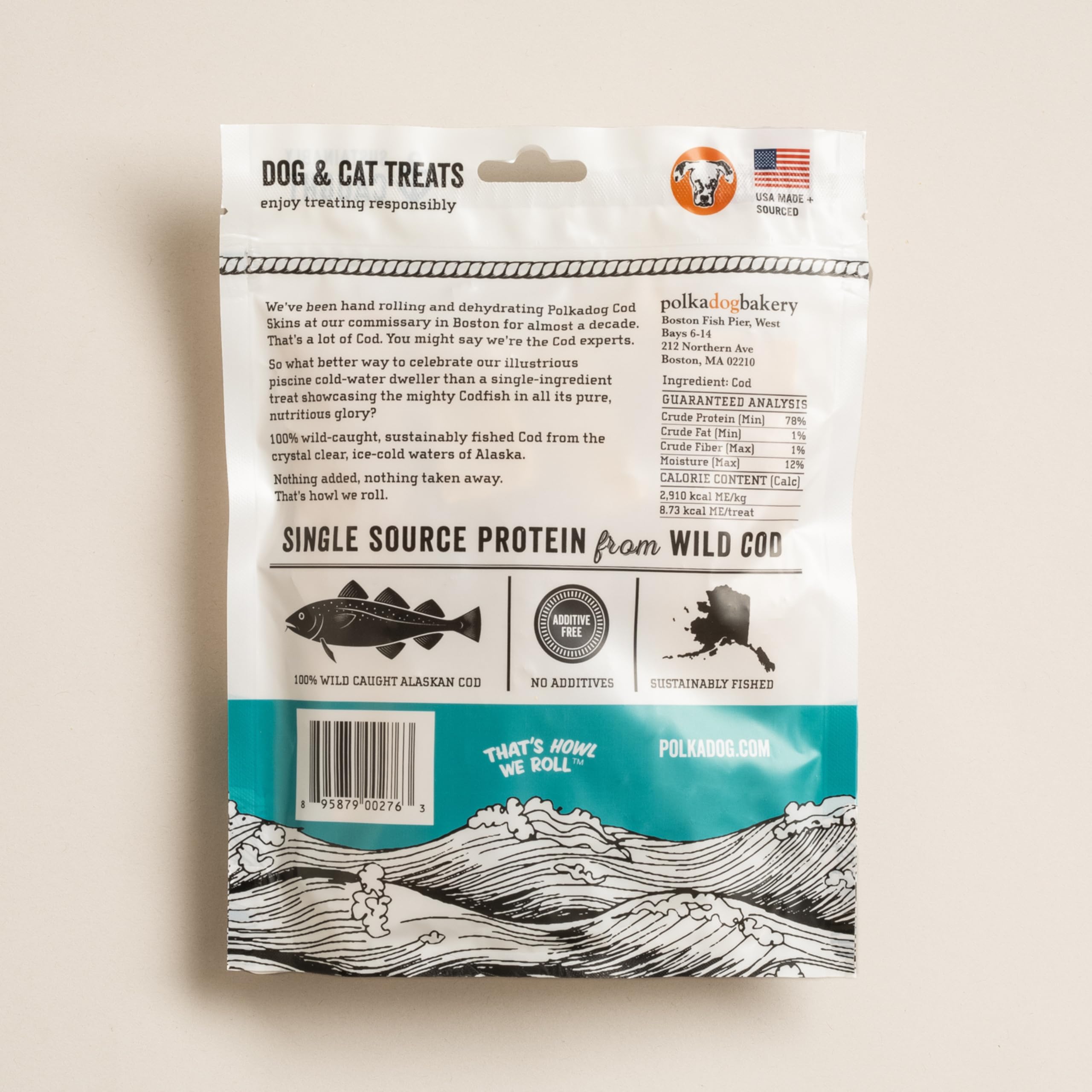 Polkadog Crunchy Alaskan Cod Chip Dog Treats - 100% Wild-Caught Fish Treat for Dogs, Cats - All-Natural, Grain-Free, Gluten-Free