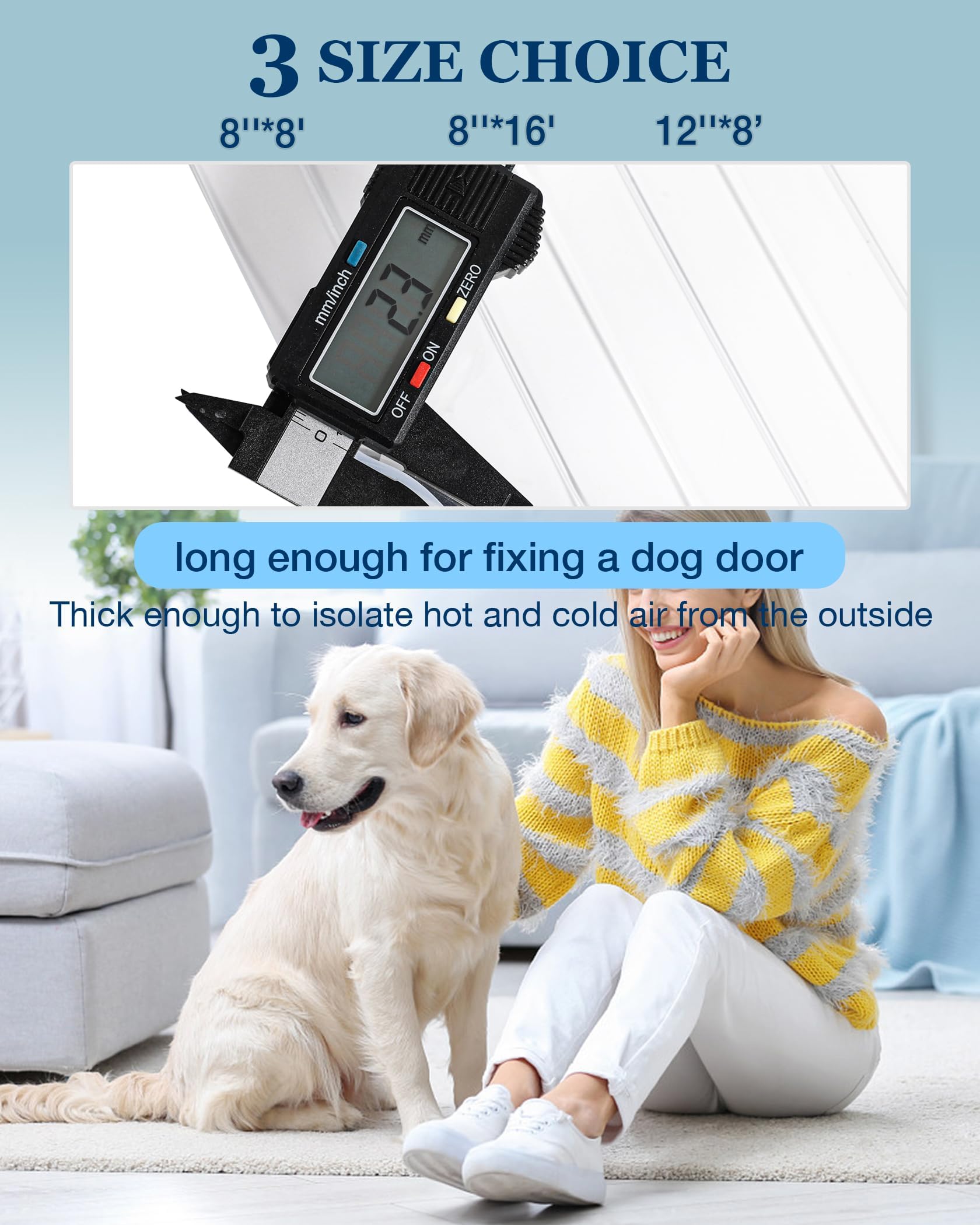 Ezcasch Dog Door Replacement Flap 8'' X 8' Clear Pvc Doggie Flaps Customizable Plastic Vinyl Strips Thermal Insulation Thickness