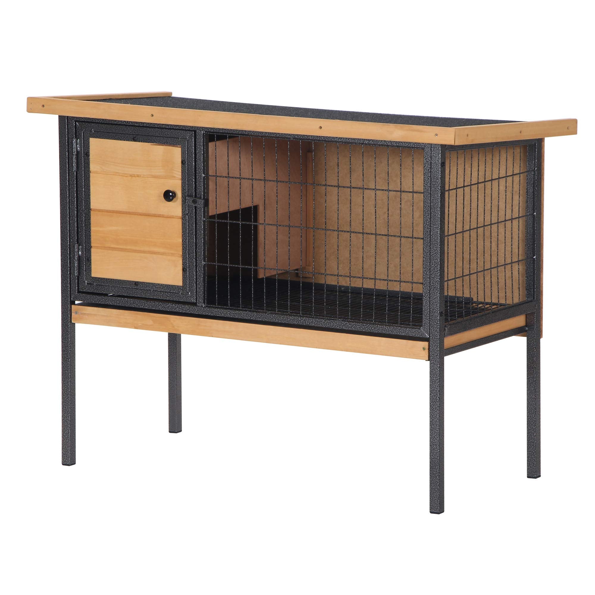Pawhut Rabbit Hutch Elevated Bunny Cage Small Animal Habitat With Metal Frame, No Leak Tray, Mtetal Wire Pan And Openable Water-