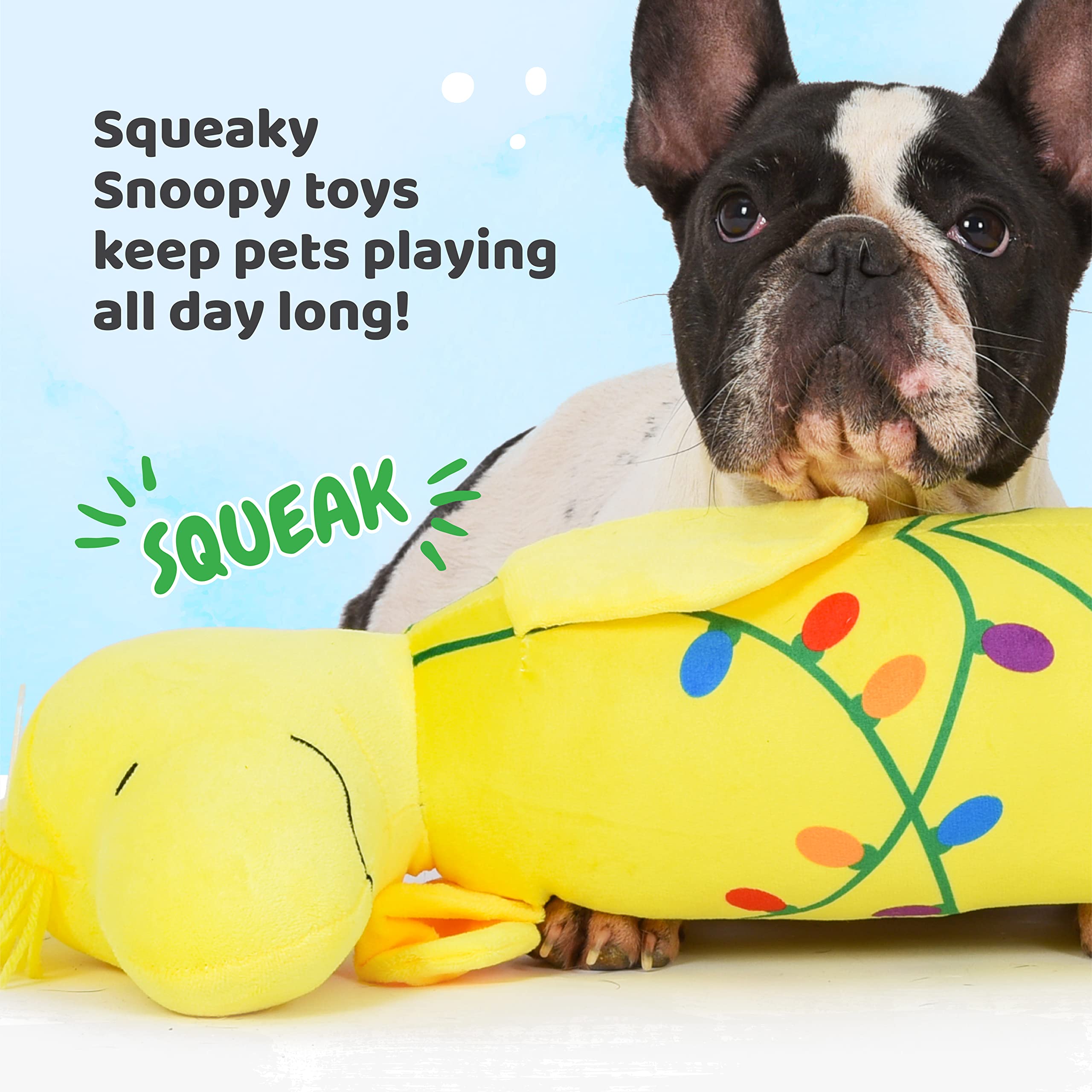 Peanuts Plush Woodstock Holiday Dog Toy, 24" Squeaky Chew Toy, Holiday Tangled Lights, Model FF14614 for Large Dogs
